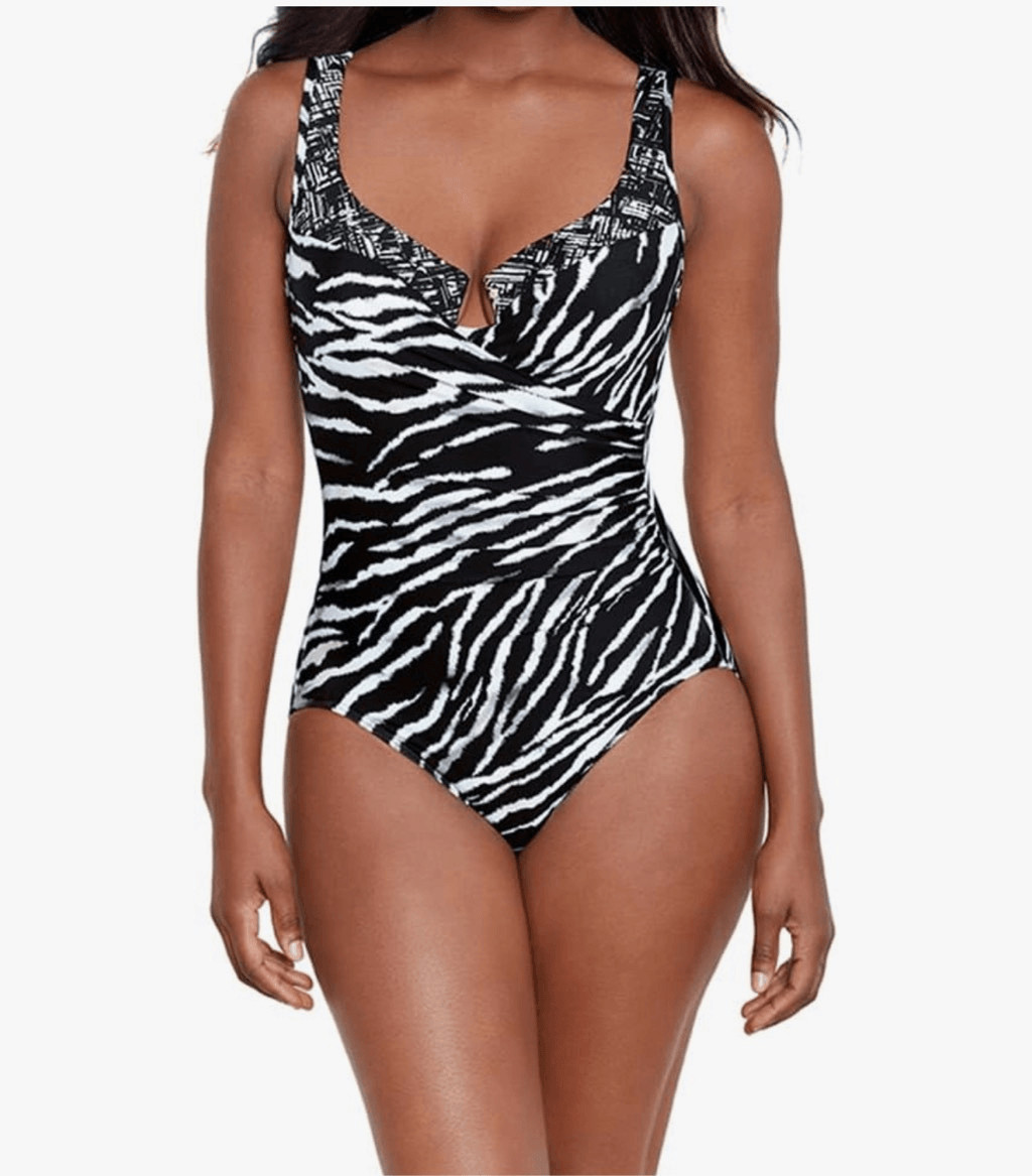 Miraclesuit NWT Tigre Sombre Escape One Piece Swimsuit Black White Size 16