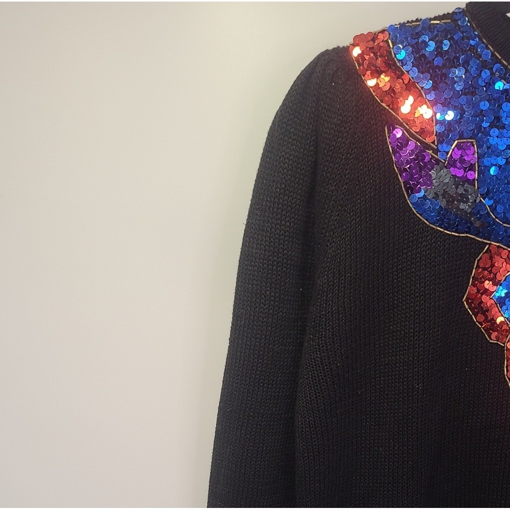 Statements by pronto vintage black redblue long sleeve sequin sweater size small