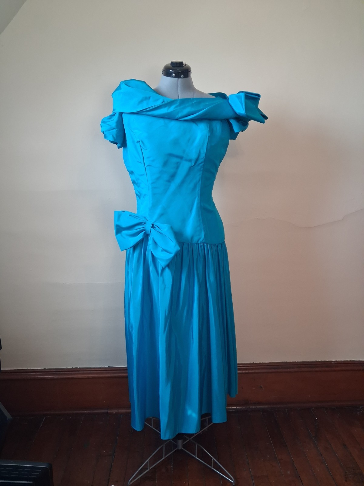 1991 Vintage Formal Dress, Avant Garde Structural Abstract Blue Retro Union Made