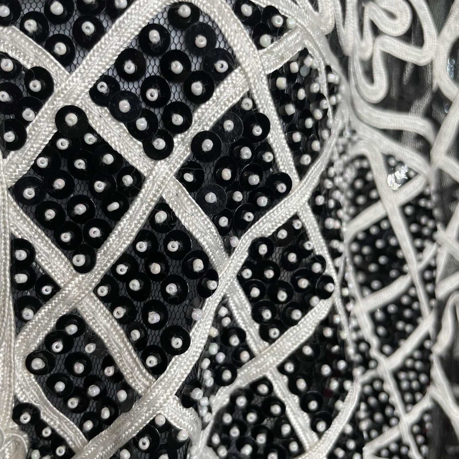 VTG 80s Celsa Black White Lattice Patchwork Jacket Top Est. Size 2X Art To Wear