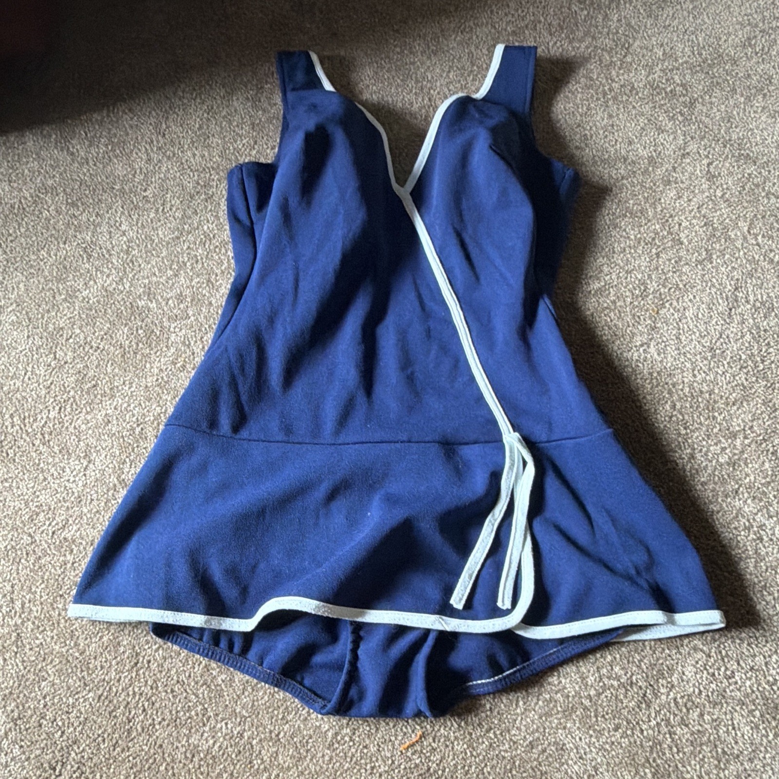 Vintage 1970s Sears Navy Blue One Piece Swimsuit White Trim Retro Mod Size 16
