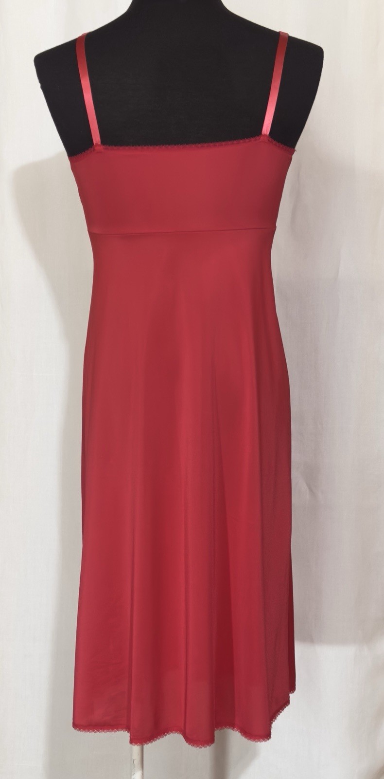 Vintage Shadowline Red Full Slip Size 38S USA Nylon Lace Adjustable Straps