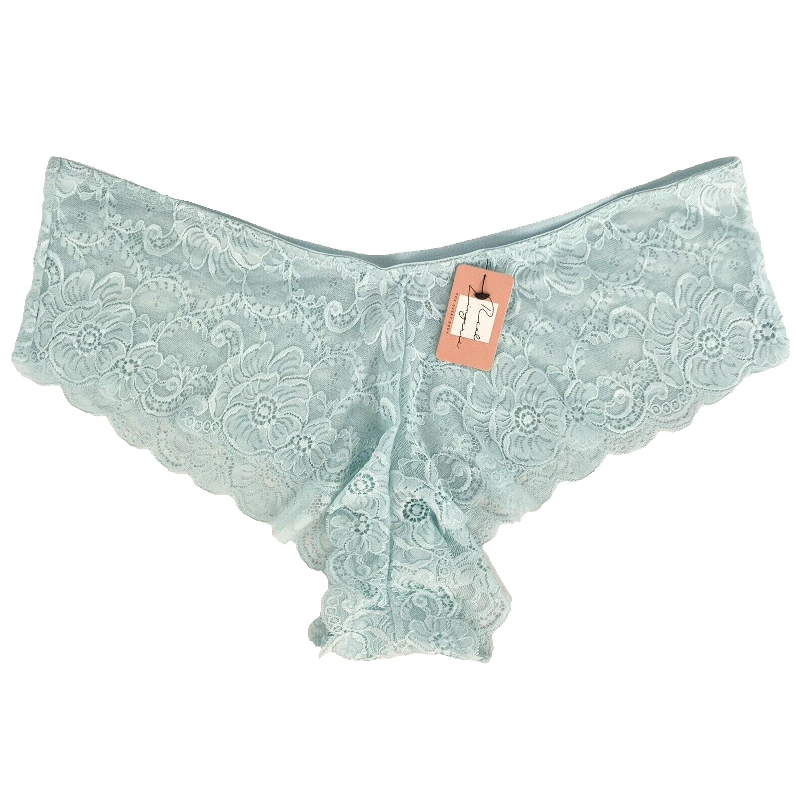 Real Lingerie High Leg Tanga Panties Turquoise Sheer Floral Stretch Lace Plus 2X