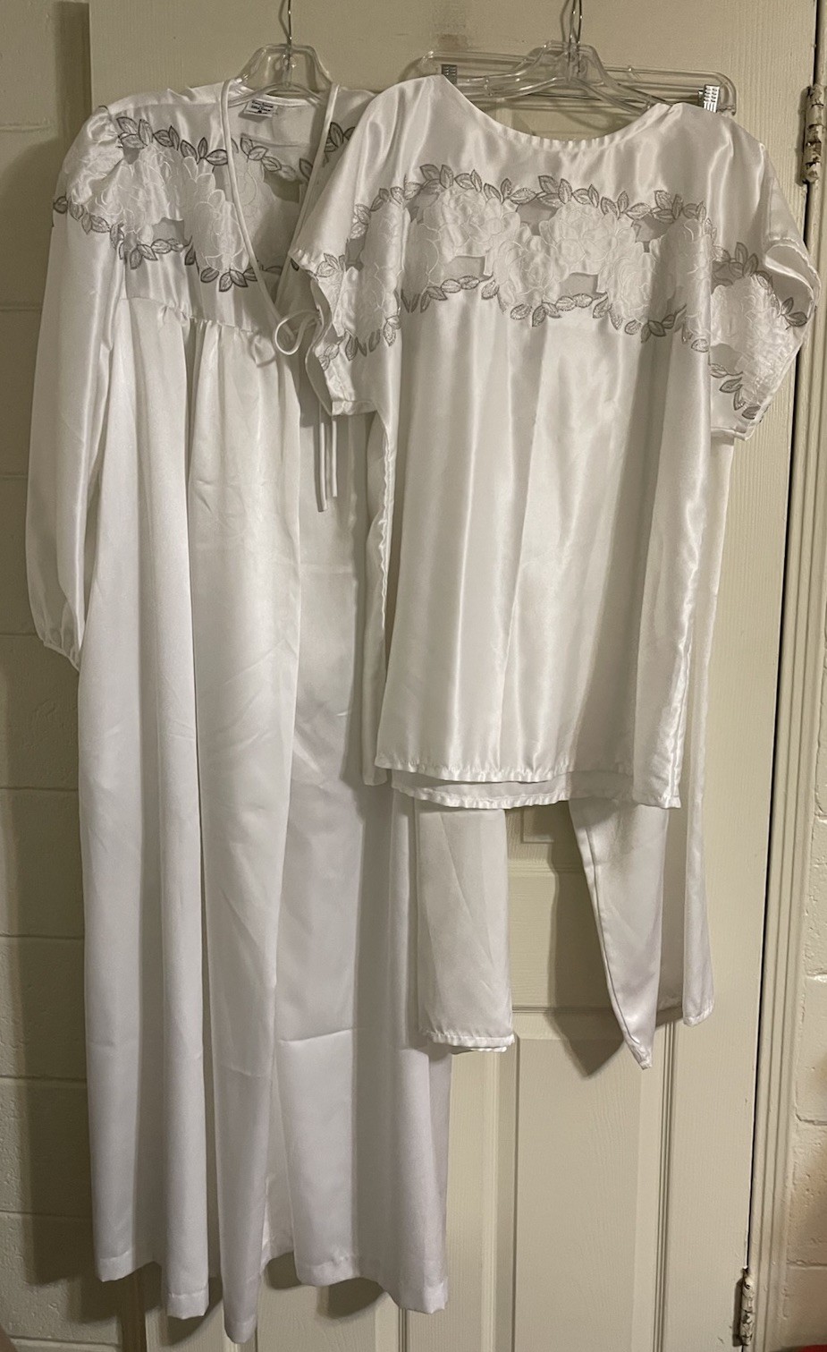 Vtg 1990s Gilligan & O&rsquo;Malley 3PC Pajamas Set White Bridal Embroidered Size 2X