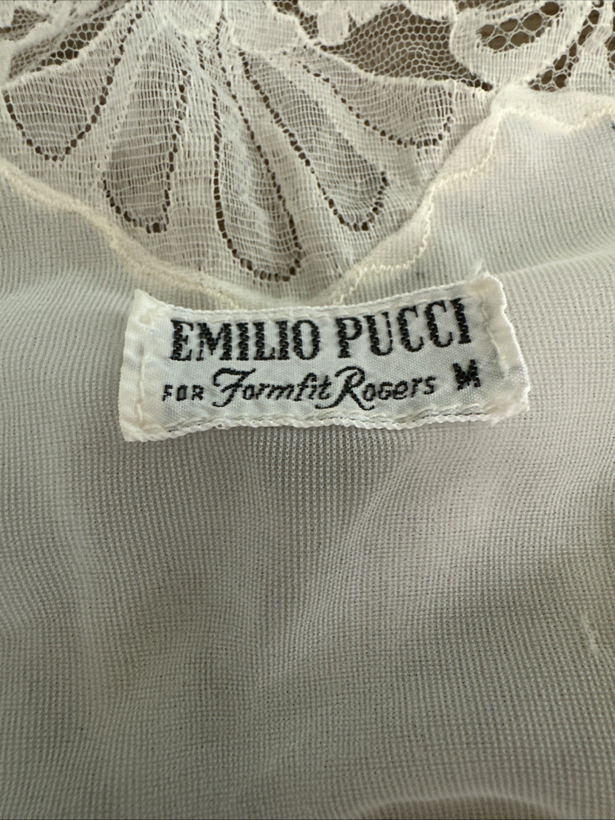 Vintage EMILIO PUCCI Formfit Rogers Ivory Lace Sleeveless Nightgown Medium