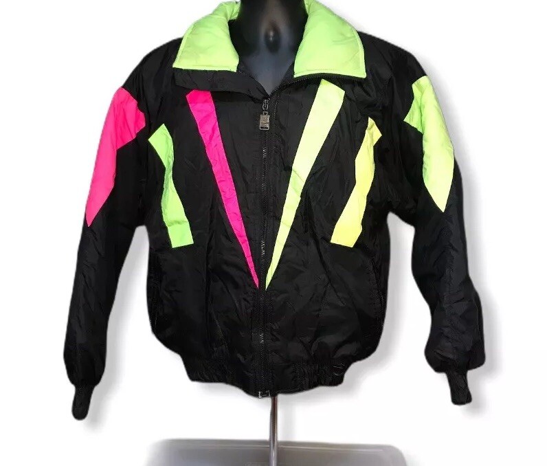 Vintage 1980’s Color Block Skii Jacket Green Mountain Women’s L Neon Runs Small