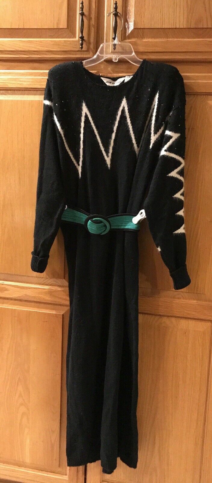 Vtg JOHN RICHARD ANGORA BLEND LONG BLACK EMBELLISHED MAXI SWEATER DRESS SMALL