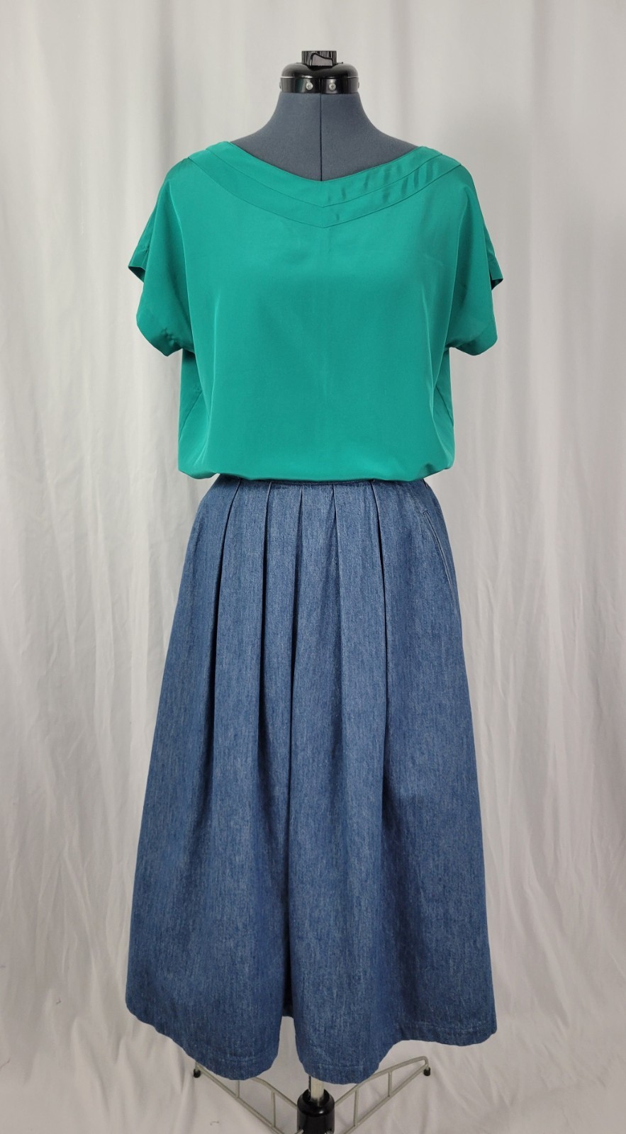 Vintage Rendezvous Teal Green Dropped Shoulder Blouse Size 10