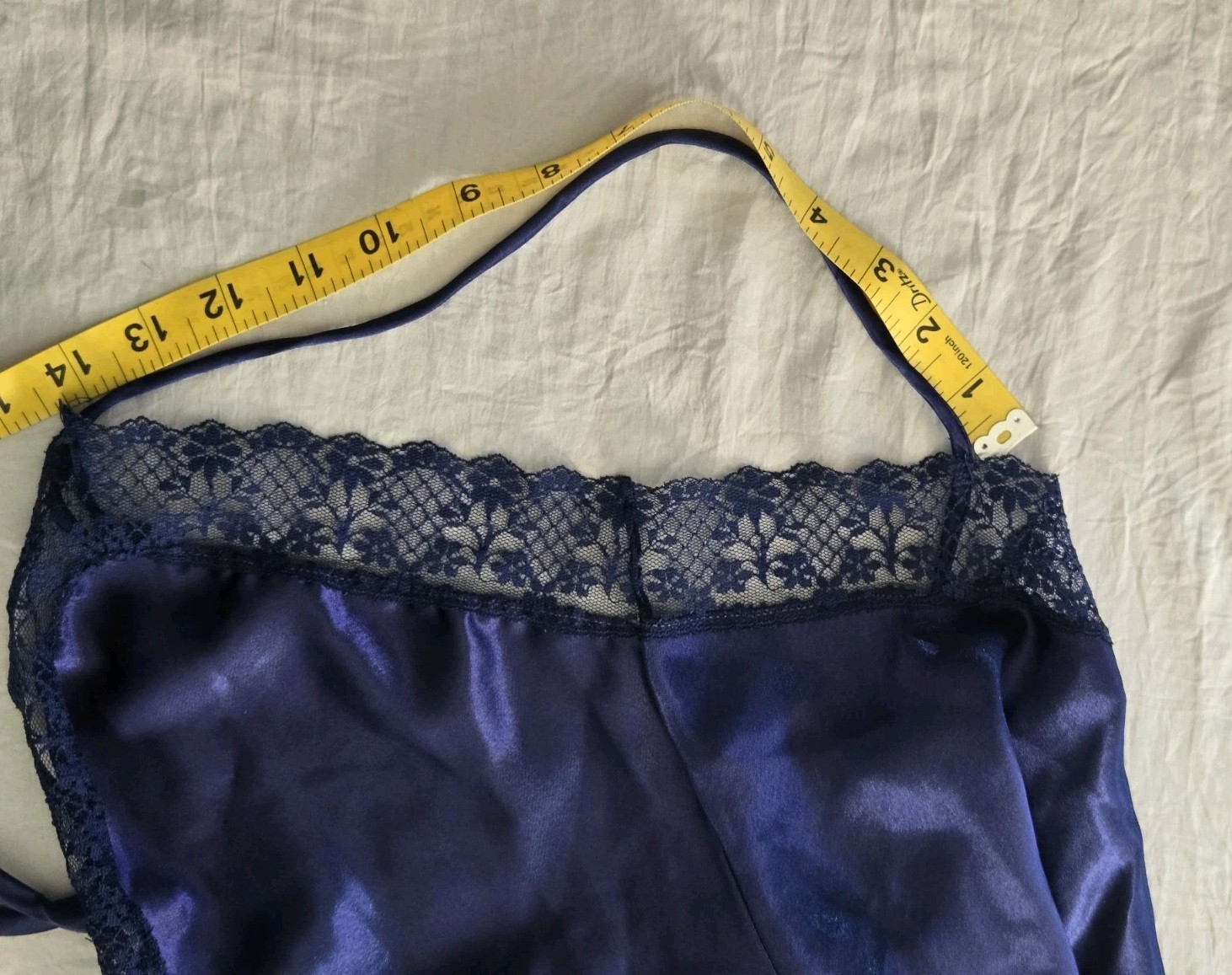 Vintage Feather Bed Intimates Blue Satin Finish Lace Chemise Nightgown M