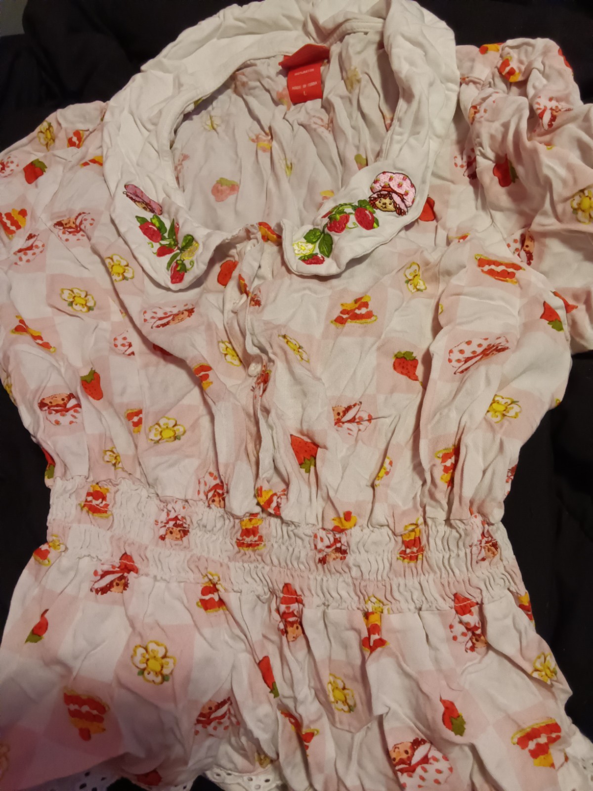Strawberry Shortcake Hot Topic Blouse NWT Sz L Pink Embroidered Kawaii Y2K Top