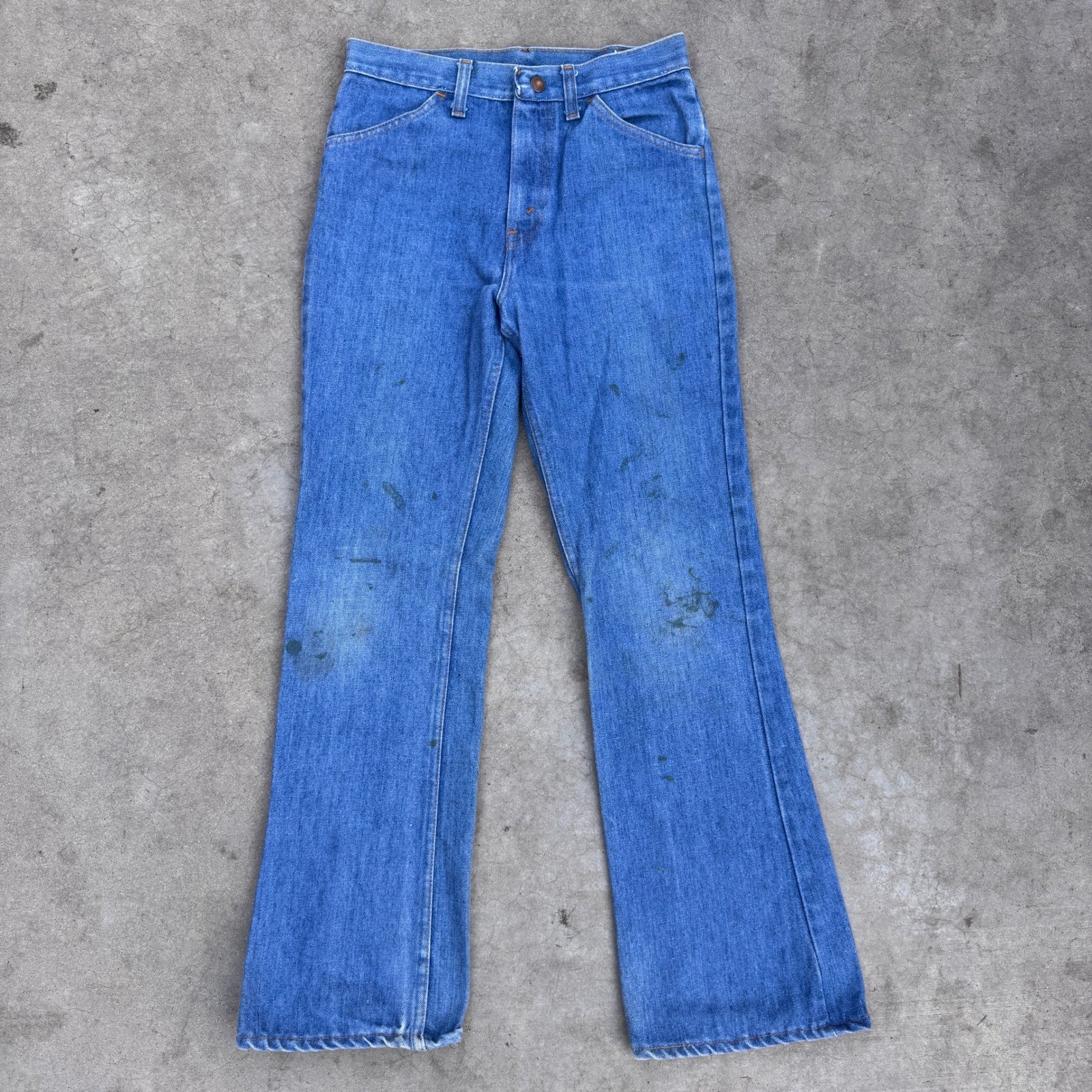 Vintage 70s Flared Jeans Jcpenny Plain Pocket Distressed Size 28×28 High waisted