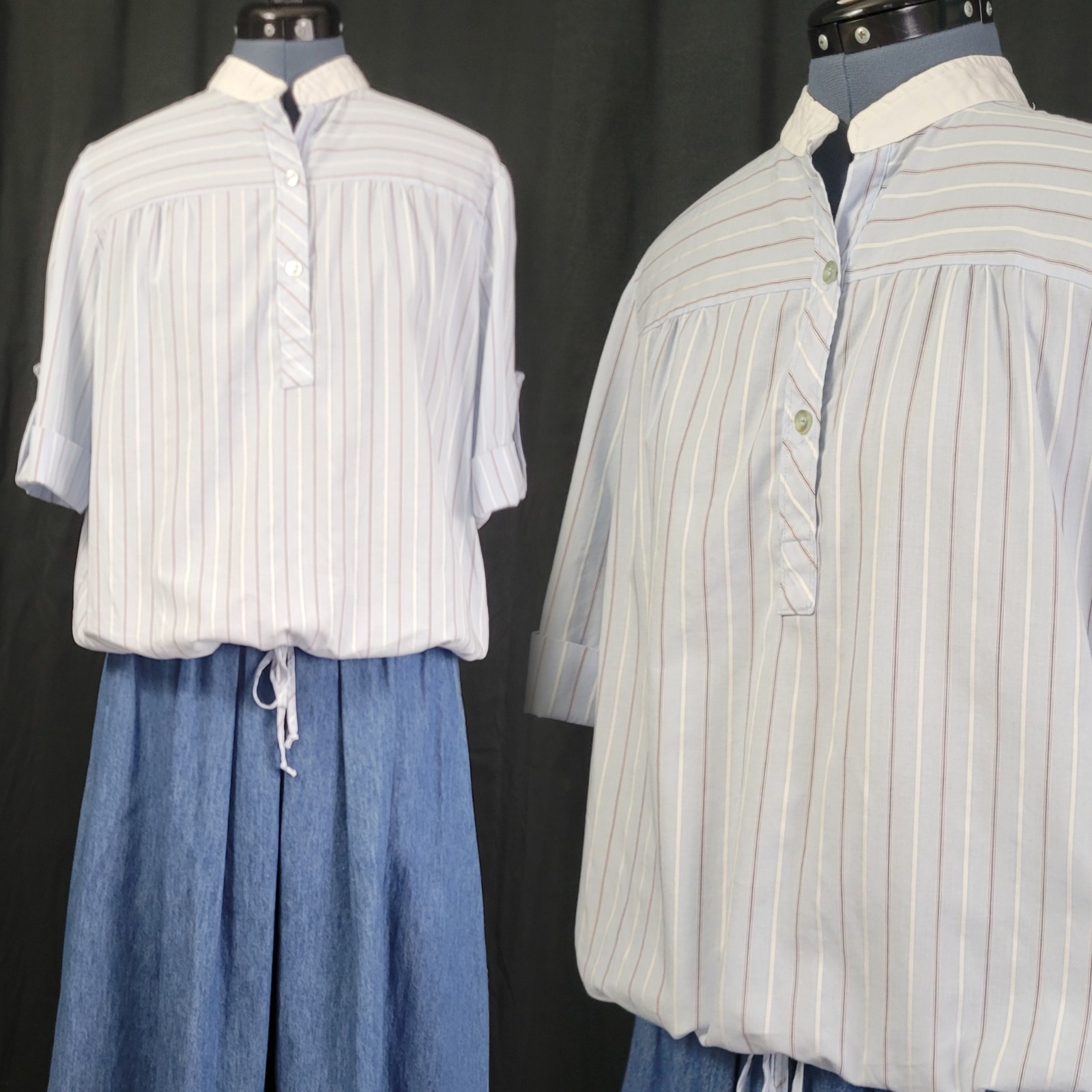 Vintage Miss Fashionality Blue/Black/White Striped Top w White Collar Size 17/18