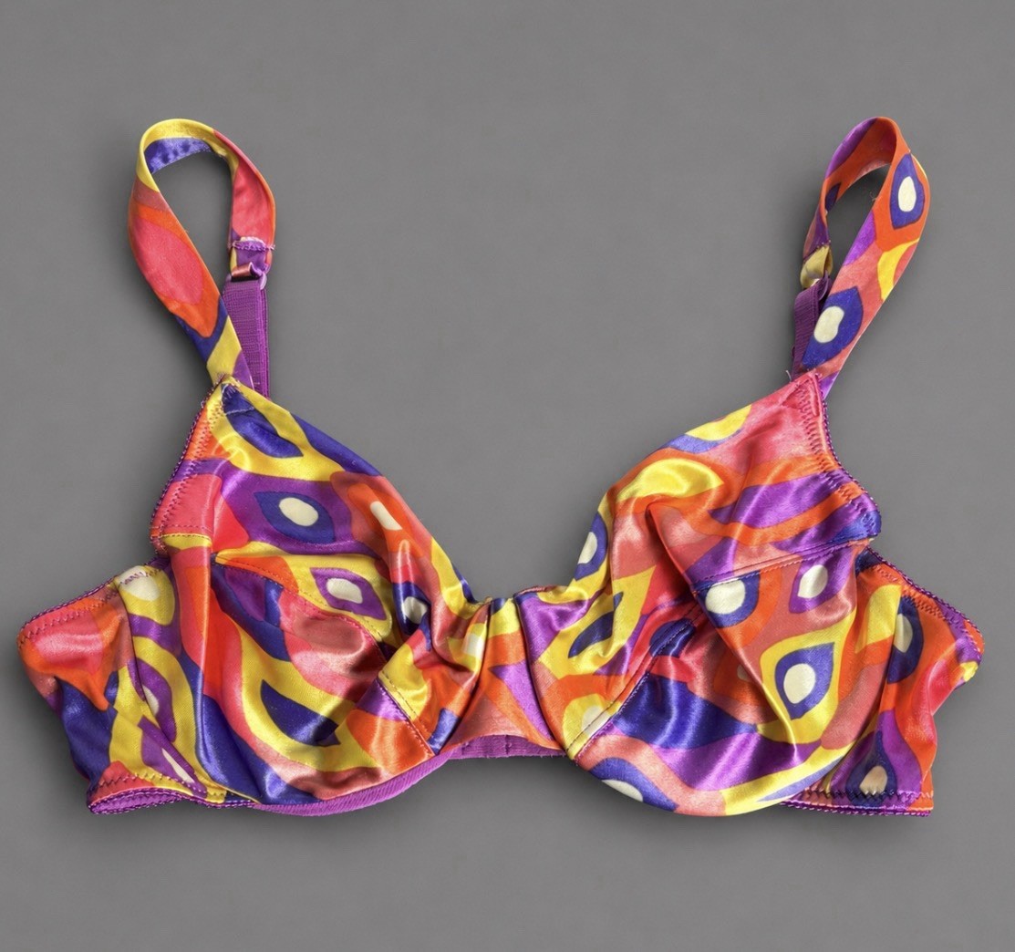 Vintage Y2K Victoria&rsquo;s Secret 34C Second Skin Satin Underwire Bra, Multi Print
