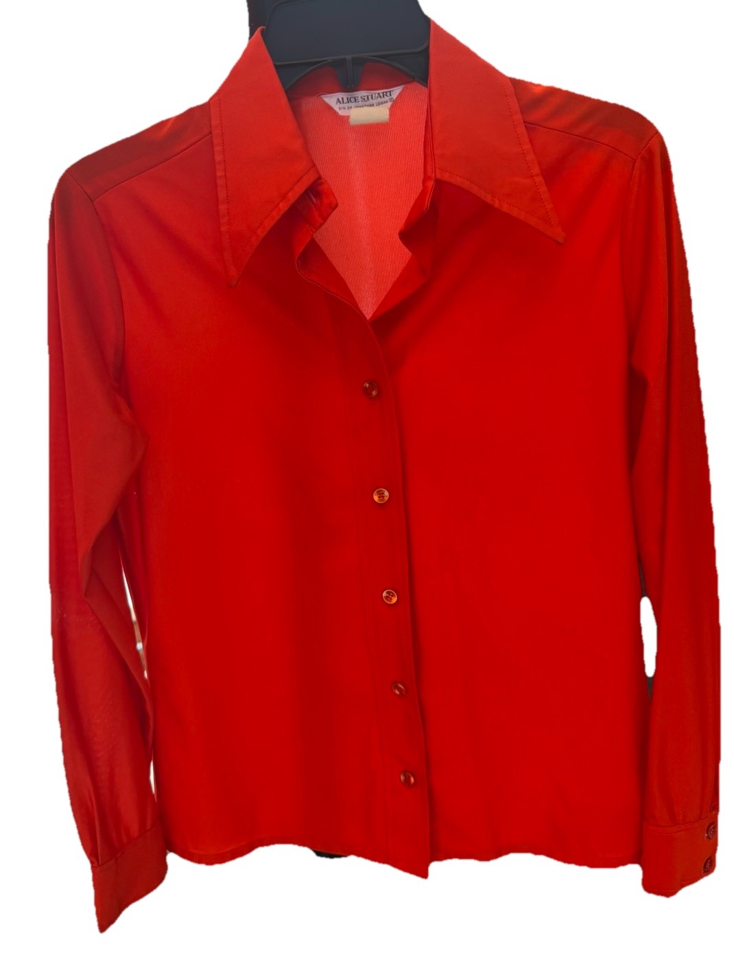 VTG 70’s Alice Stuart For David Logan Tomato Red LS Solid Dagger Collar SZ 10