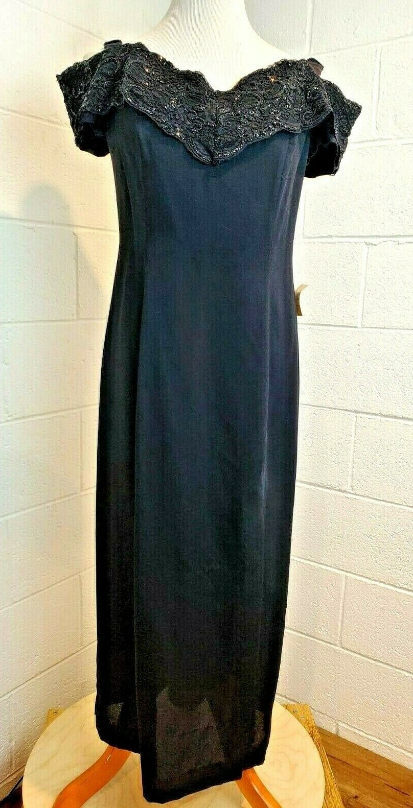 Gantos Evening Chic Vintage 80s Black Evening Gown Dress NWT Dead Stock Size 12