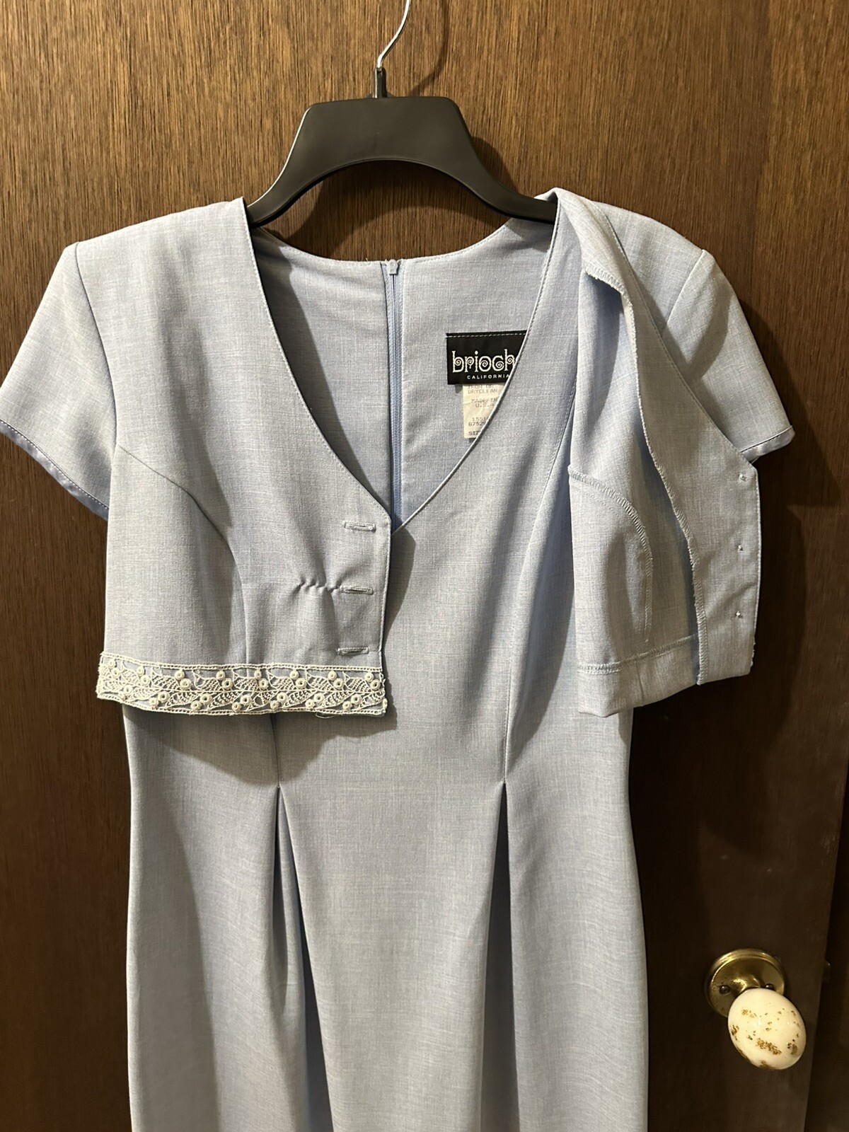 Vintage 1990&rsquo;s Womens Ladies Trendy Retro Pale BabyBlue Office Dress – Size 7/8