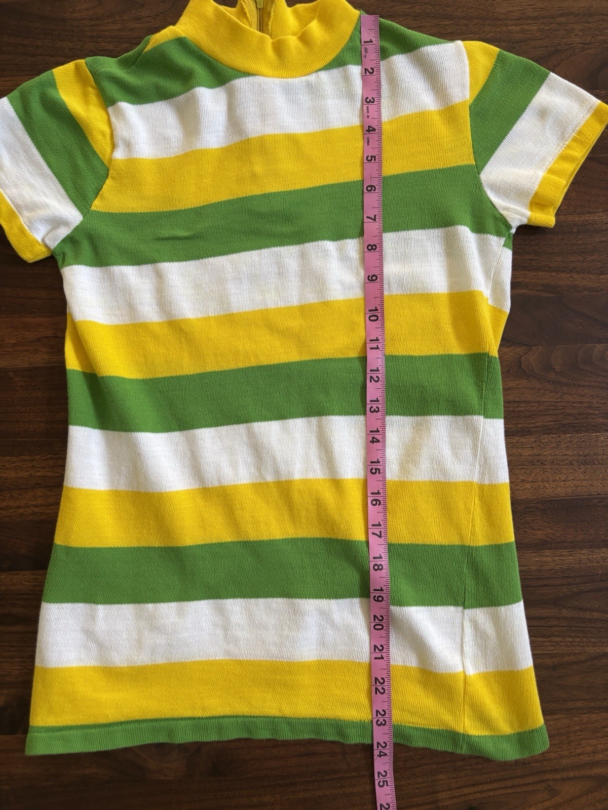 VTG 1960s Pandora Striped Mod Mock Neck Top — Size S — Green Yellow White