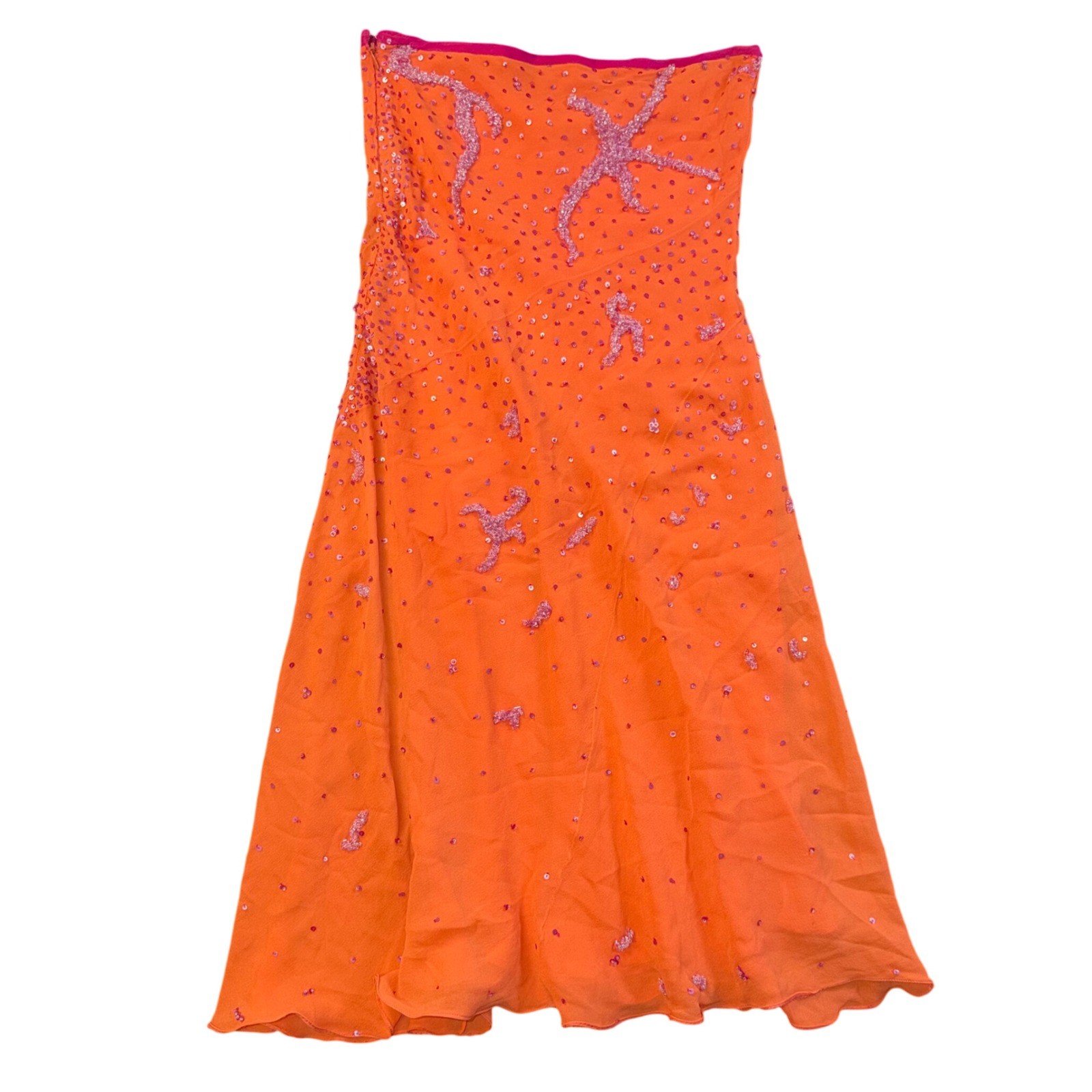 Vintage 2000s Fairy Mermaid Pure Silk Orange Mesh Beaded Asymmetrical Skirt