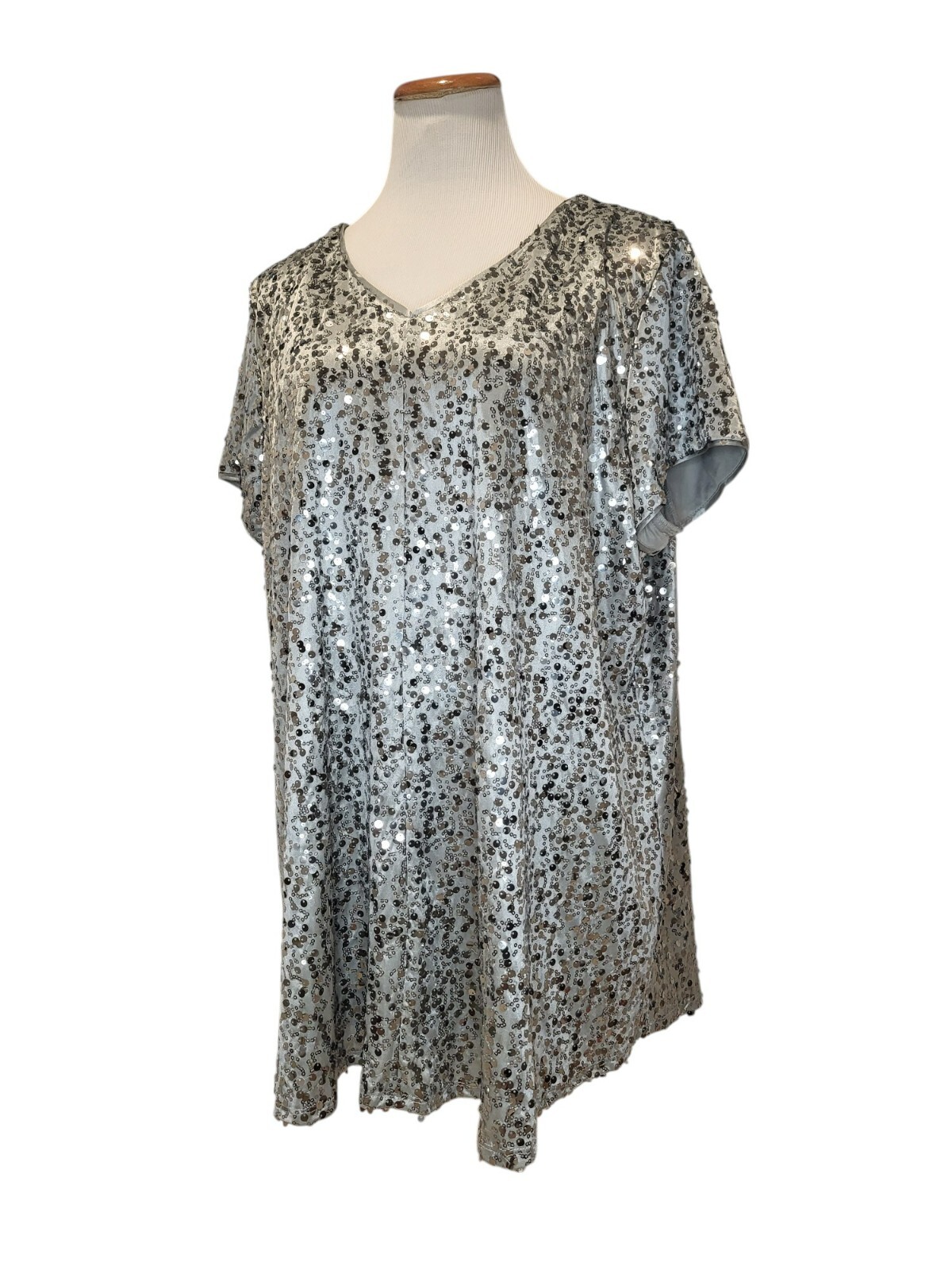 Vintage Roaman&rsquo;s Silver Sequin Sparkle Disco Glitter Glam Blouse Top Shirt 22W