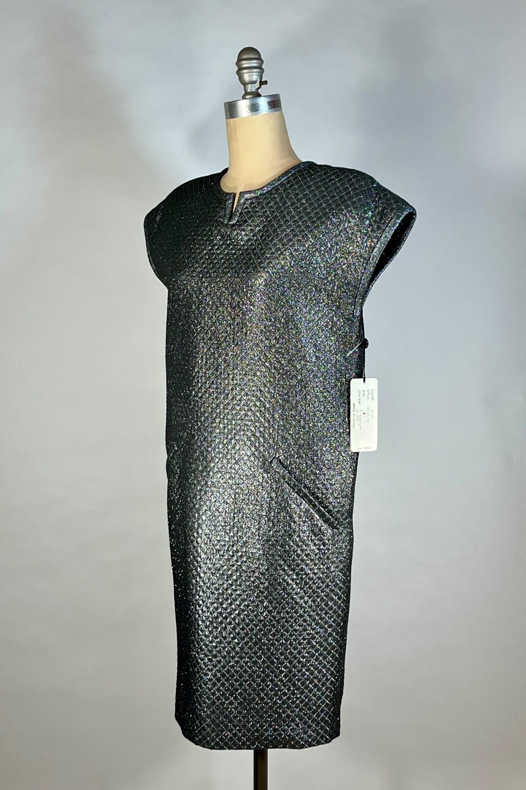 Vintage 1990&rsquo;s silver metallic LUREX quilted futuristic sack dress deadstock NWT