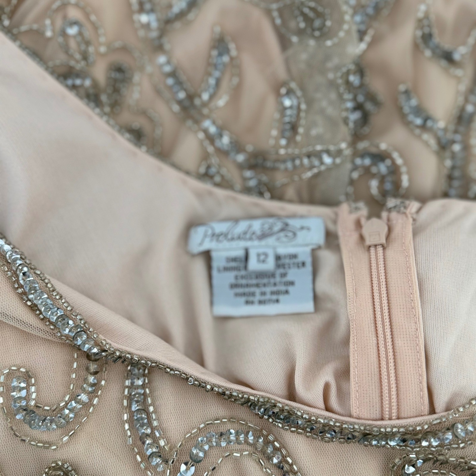 Prelude India Made Hand Beaded Blush Cocktail Dress Gatsby Art Deco NWT Sz 12