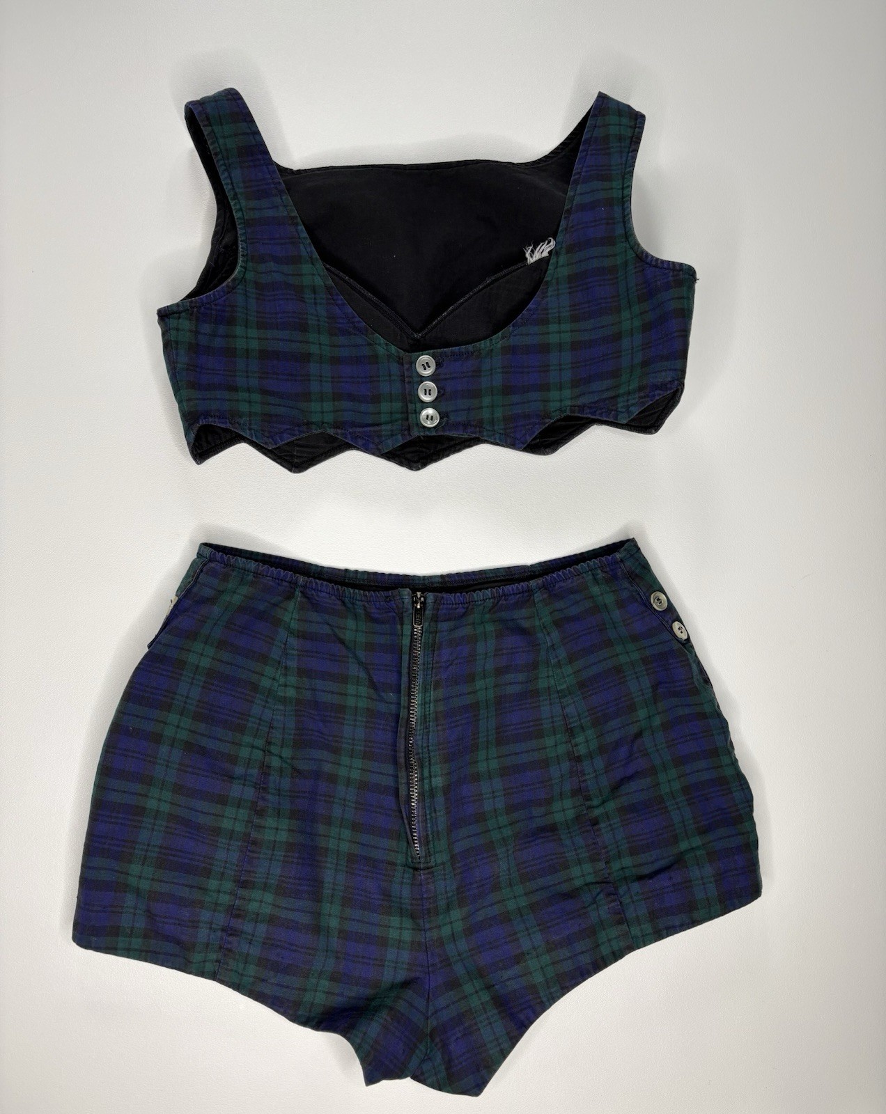 Vintage 1960s Bikini Plaid 2 Piece Swimsuit Sz Small Boy Shorts ILGWU Union Made