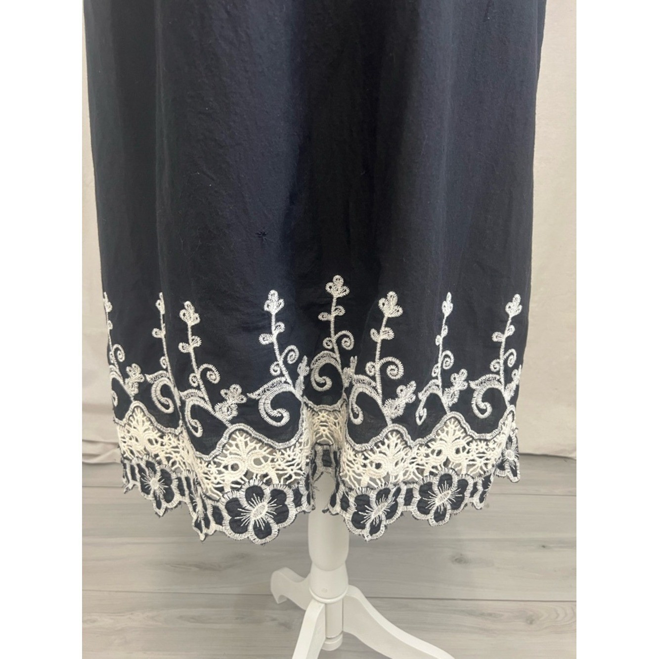 Fever Cottagecore Dress Embroidered Lace Off the Shoulder Black White Sz XL Boho