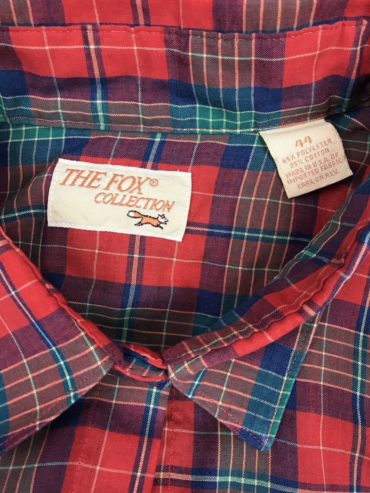 Vintage Blouse The Fox Collection Plaid Button Top Plus Sz 44 Red USA grunge