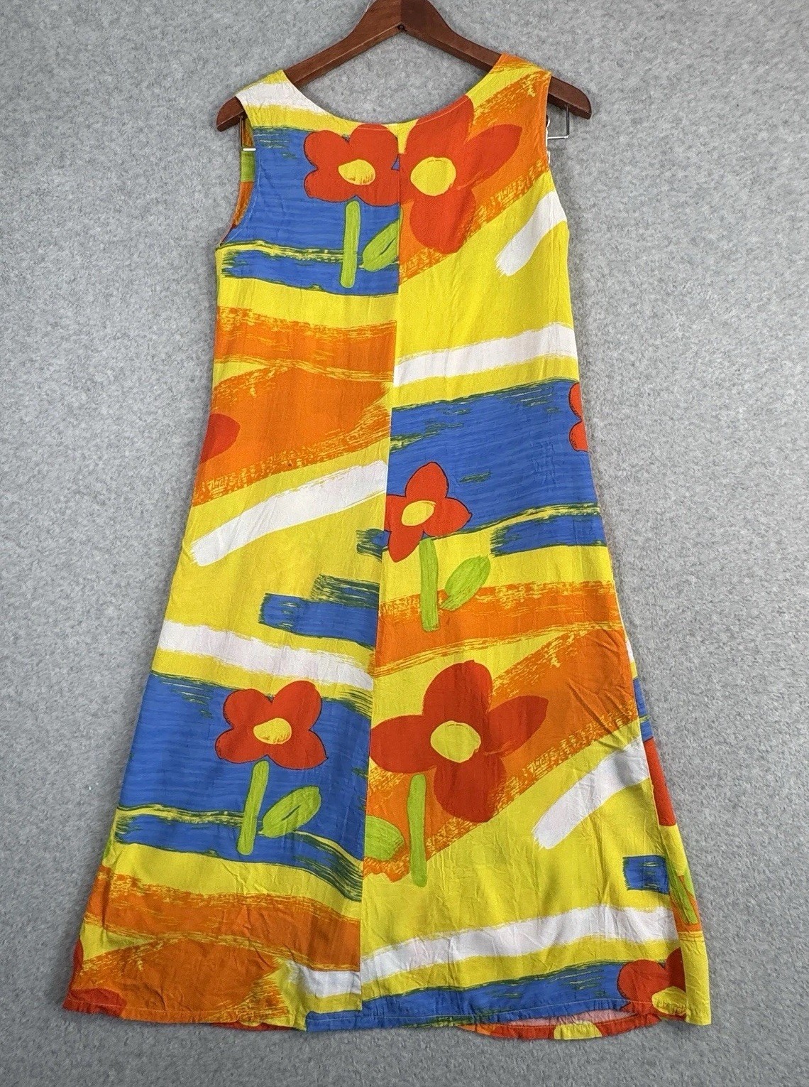 Jams World VTG 90s Floral Colorblock Maxi Dress Button Front Pocket M Bright