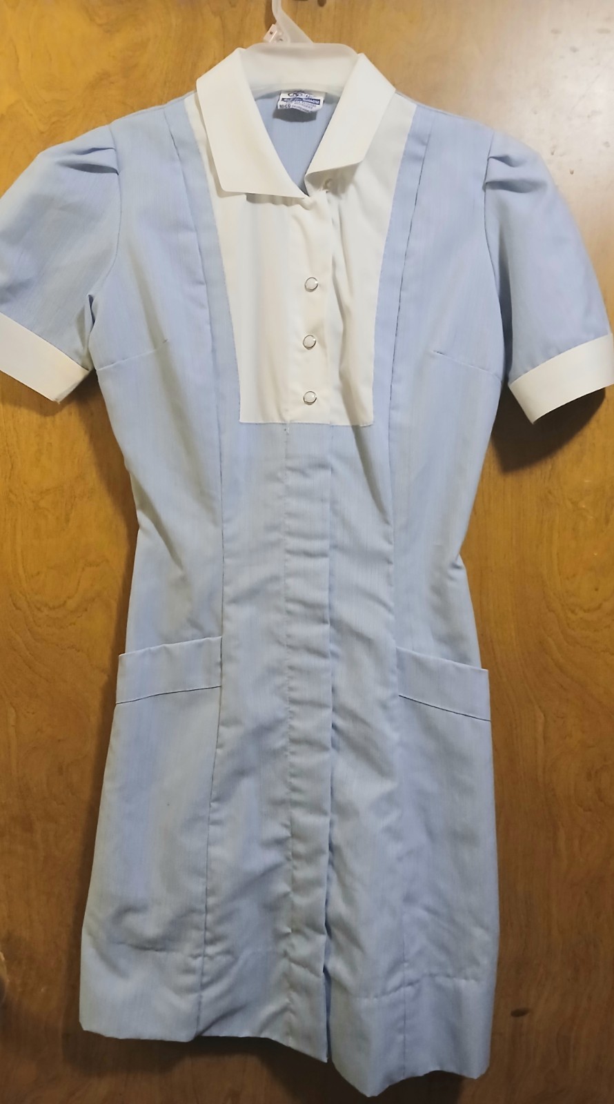 Vintage 1950&rsquo;s-1960 Nurse Uniform Dres Blue & White stripe 24&Prime; waist 34&Prime; Length