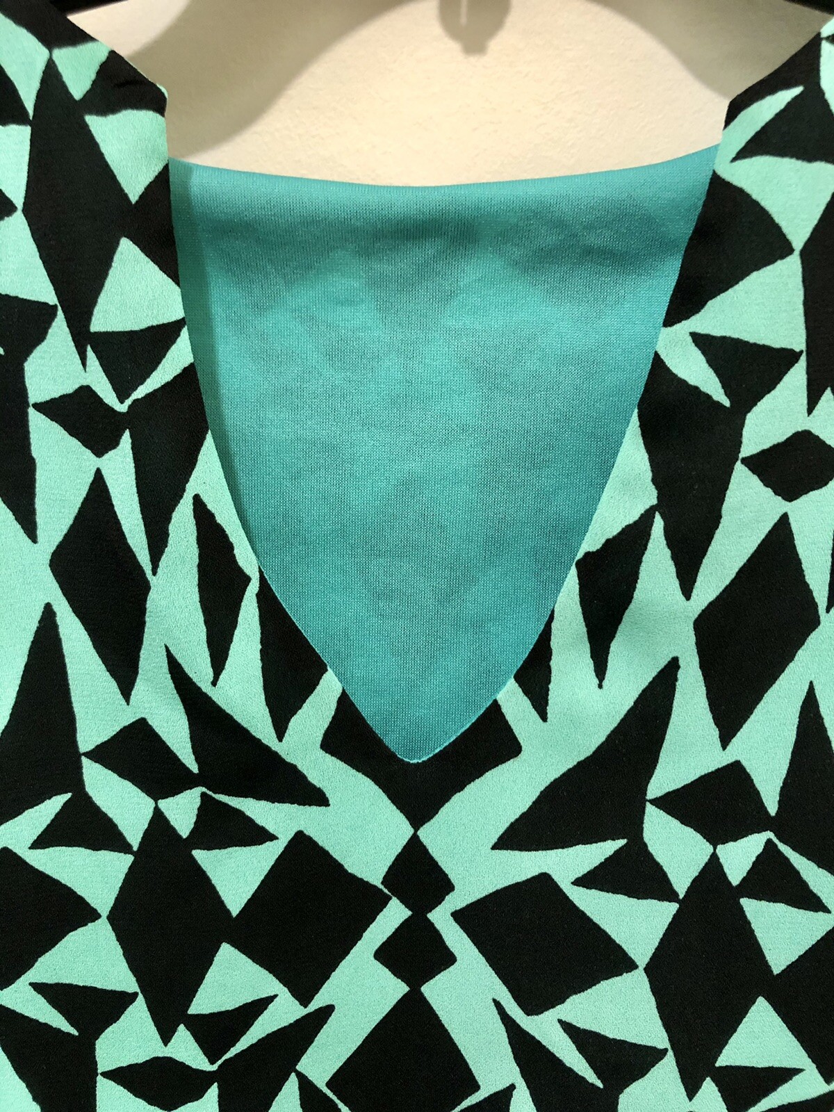Alyce Funky 1980’s Geometric Print Dress Seafoam Green N Black Sz M 20.5×34