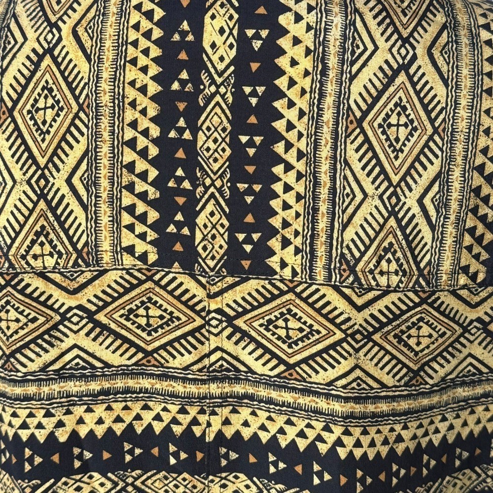 Vintage 80s Silk Aztec Geometric Slouchy Jacket Size S Petite Black Gold Tribal