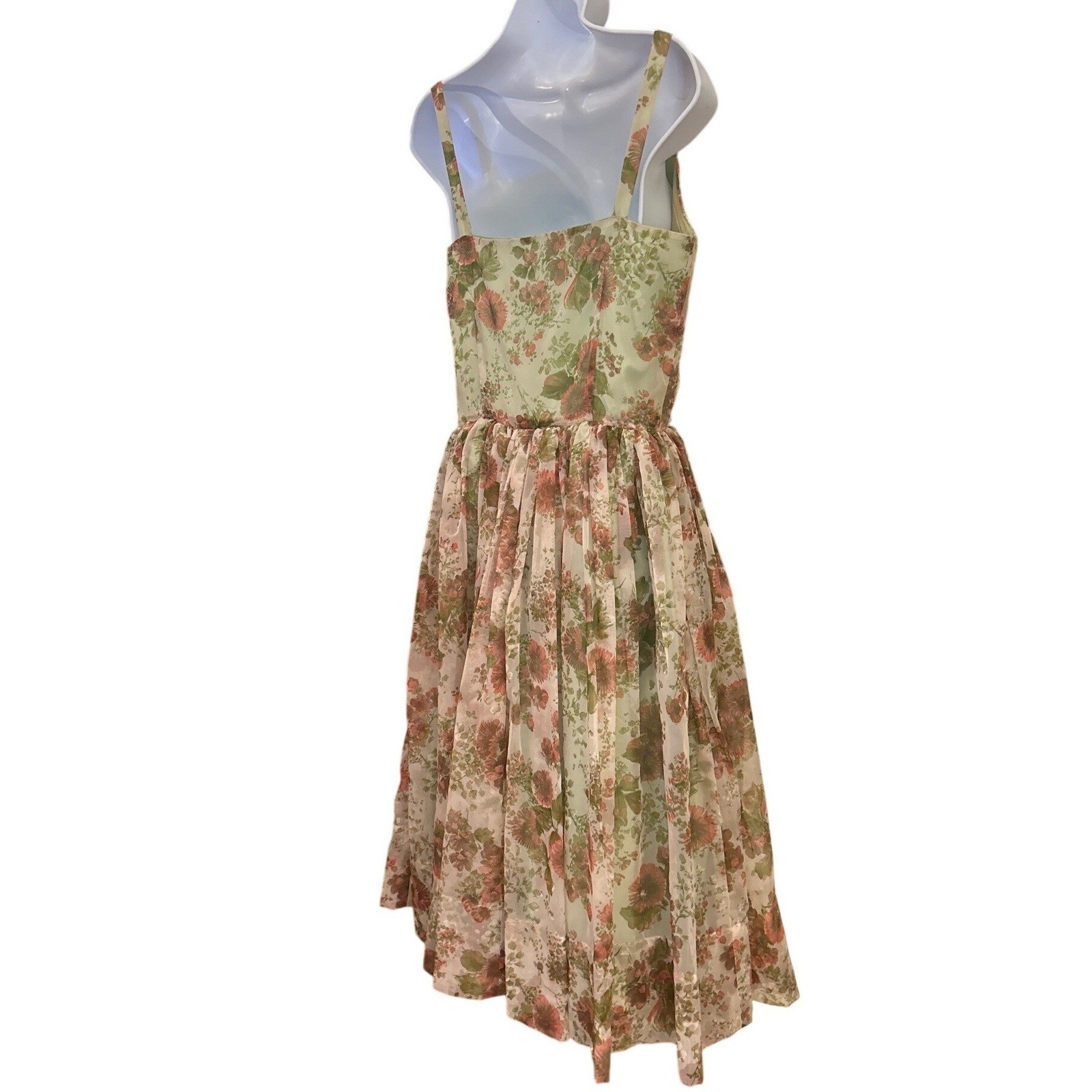 Vintage 1950s Floral Botanical Dress Garden Cottagecore Fit Flare Fairy Ethereal
