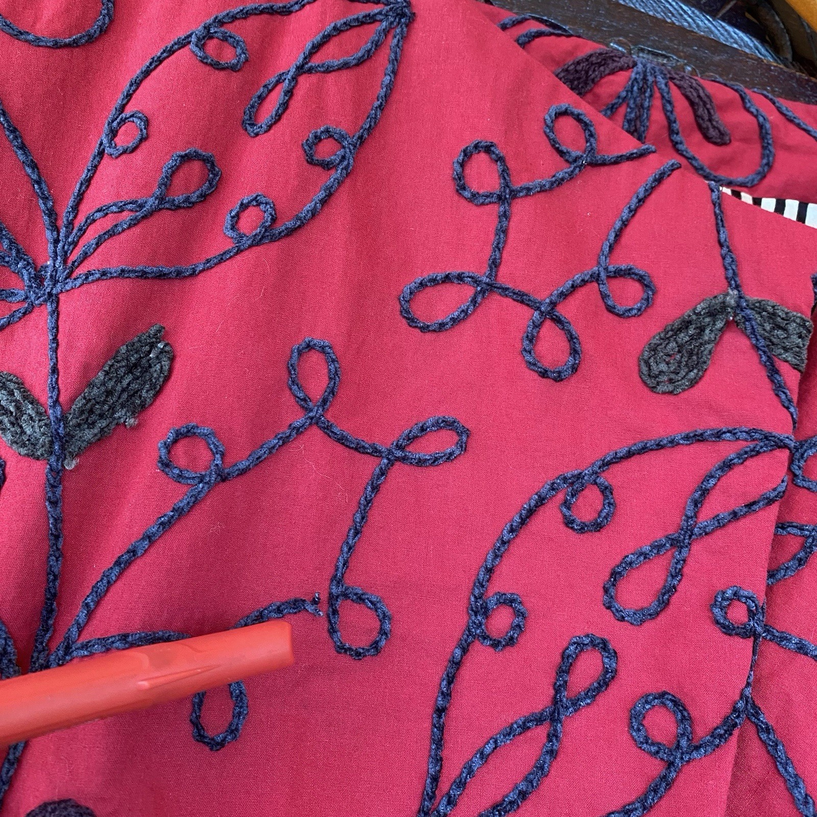 Statement Chenille Embroidered Jacket Womens L Artisan Floral Red Tie Waist