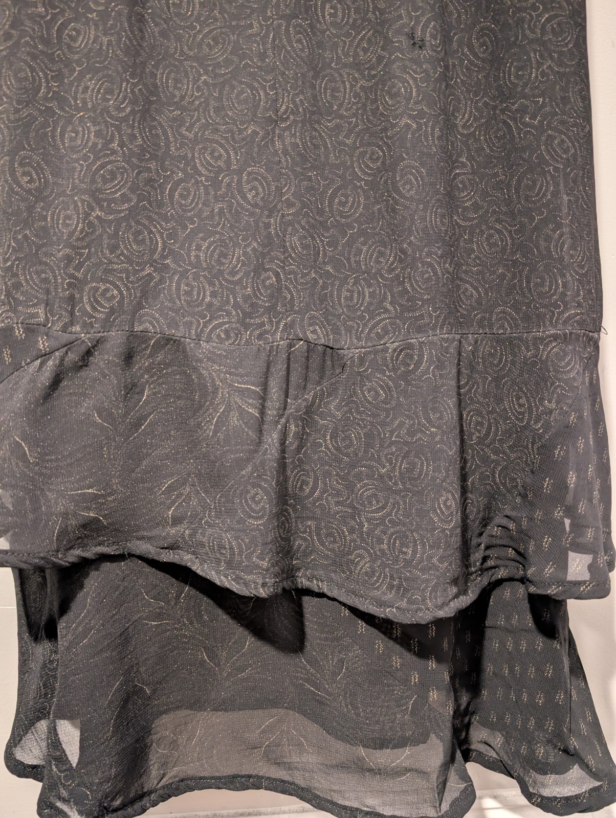 90s Whimsigoth Bias Tier Devoré Dress Bronze Metallic Handkerchief Hem Fairy ~ S