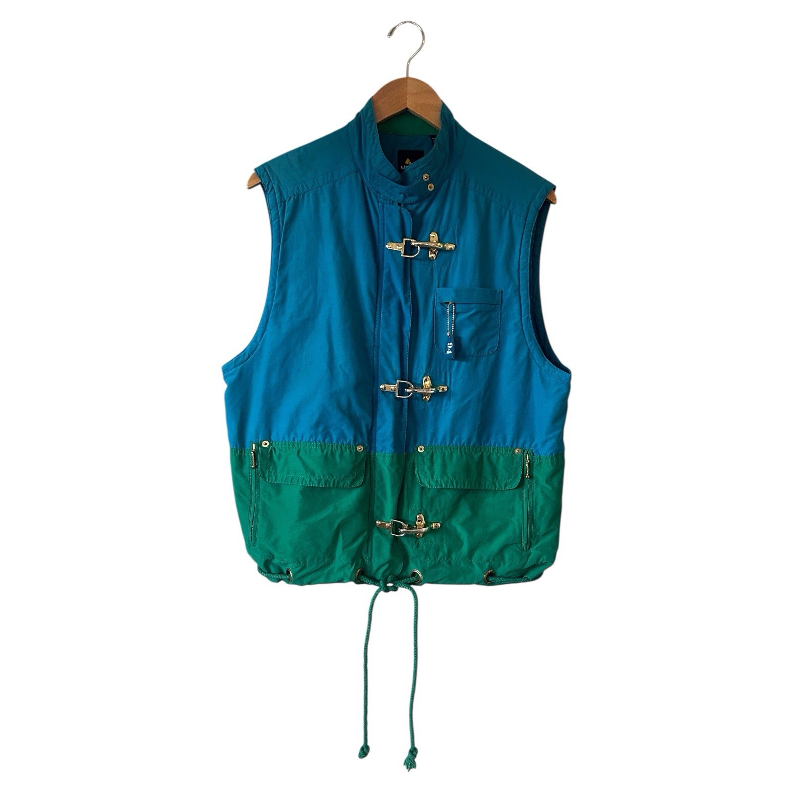 Vintage 90s LIZ SPORT Blue Green Color Block Nautical Puffer Vest S/M Retro RARE