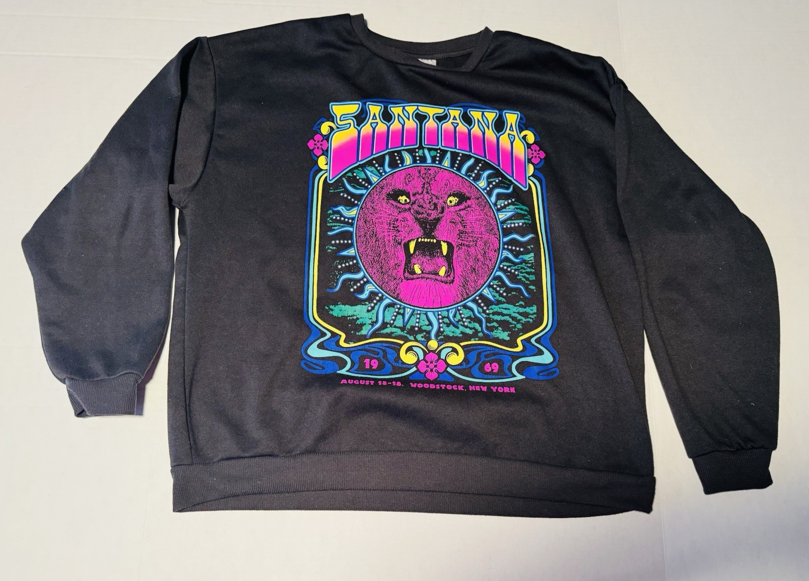 🔥 Santana Graphic Crew Neck Sweater Men’s XL 1969 Woodstock, NY 1969