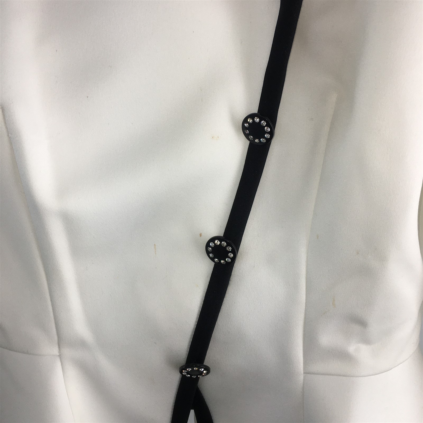 Vtg 1980s Kastina Blazer Jacket White Black Trim Dressy Sz 10 Peplum Bust 36&Prime;