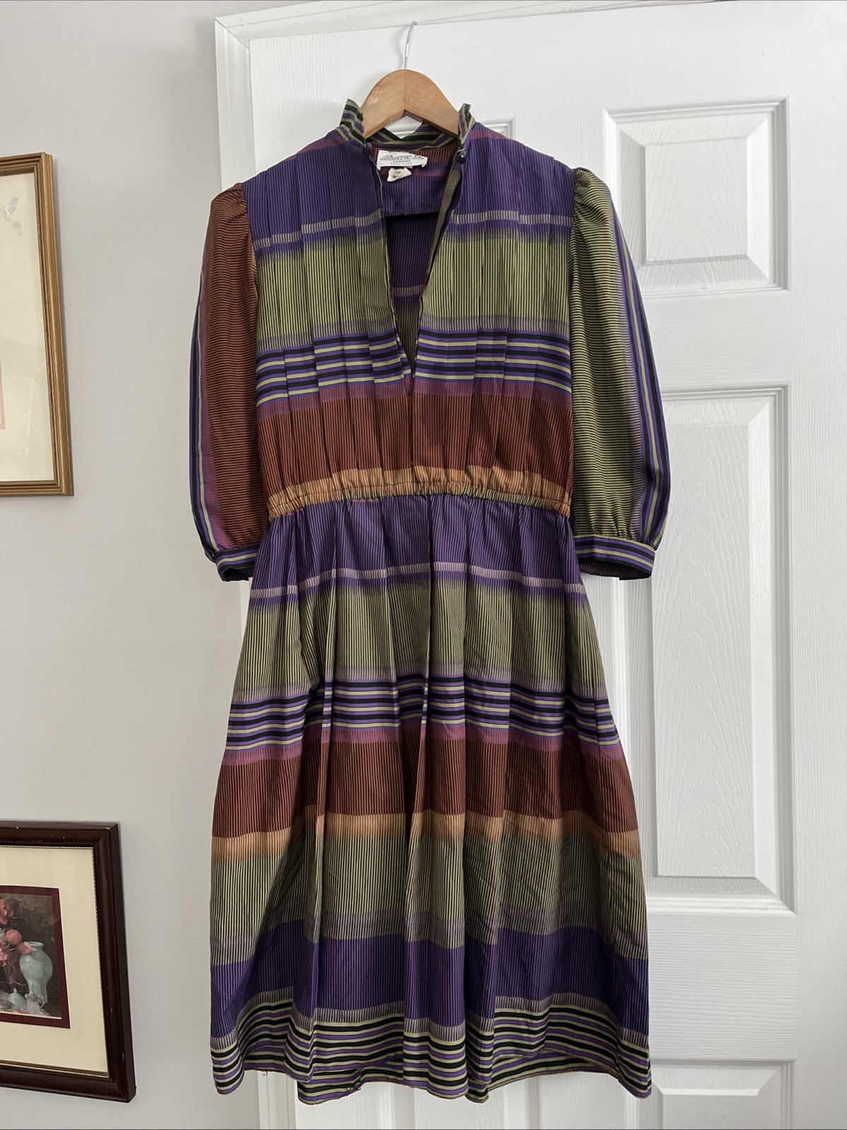 Act 1 Women&rsquo;s Vintage Made In USA Size 6 Petite 70s Prarie Dress Stripes