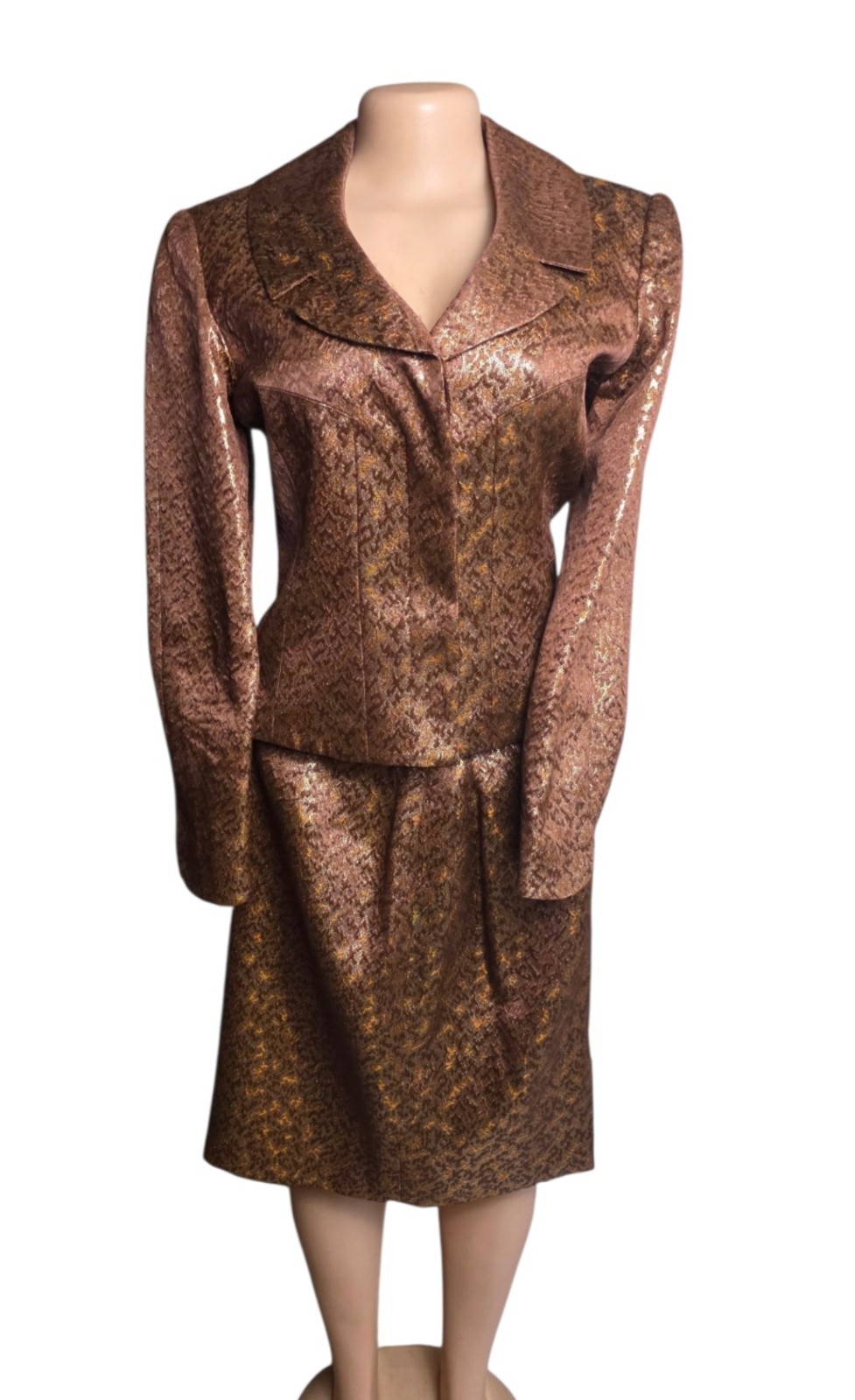 Vtg 80s Neiman Marcus Exclusive Metallic Brocade Skirt Suit Women 4 Dynasty Glam