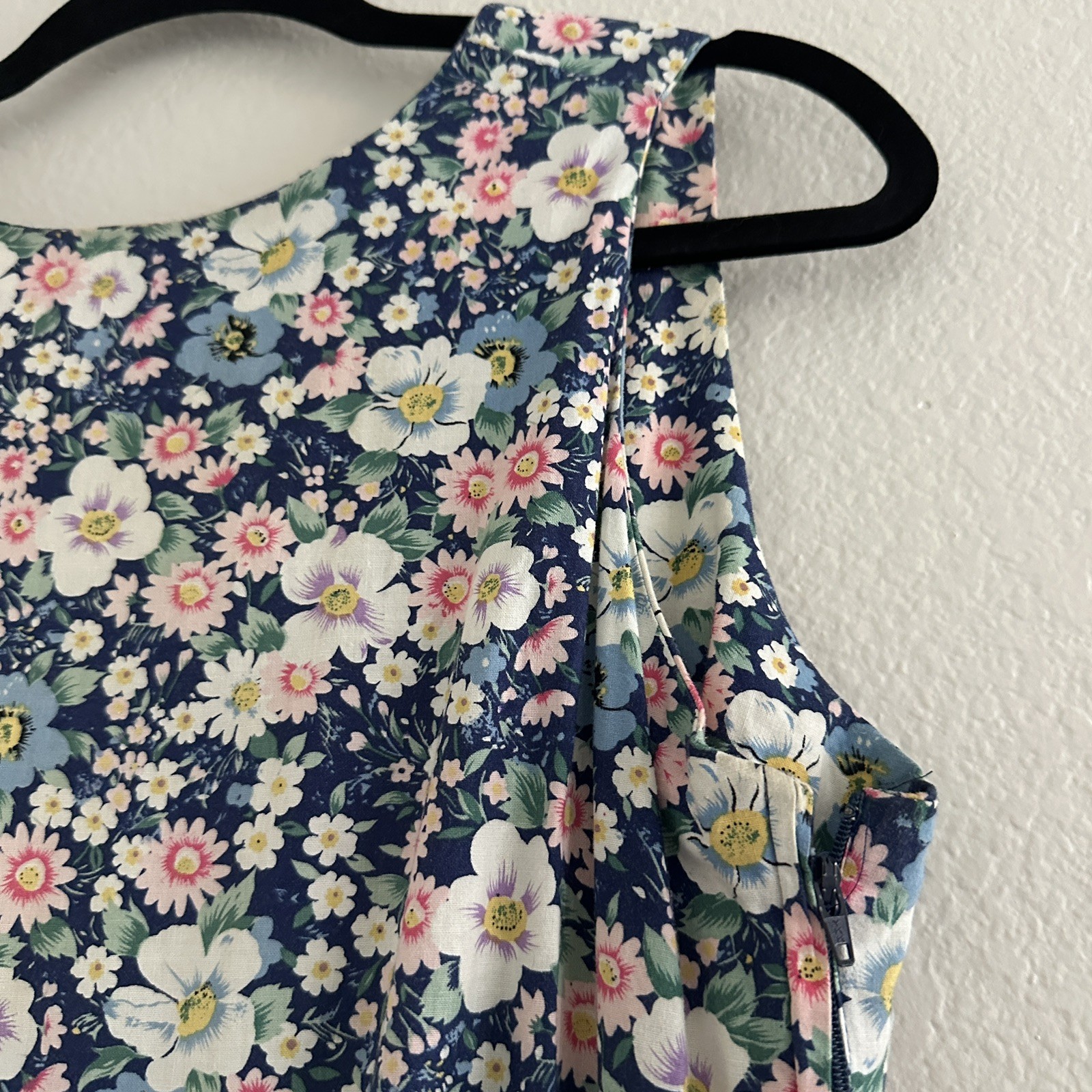 Vintage 80s Dress Large Sundress Floral Print Cotton Fit Flare Cottagecore