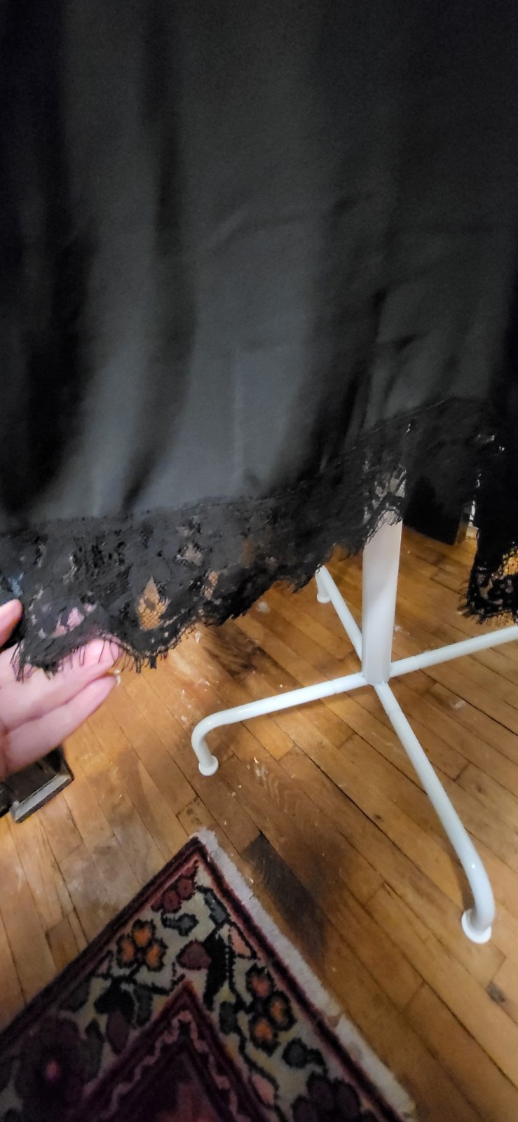Unique Vintage Black Flapper Style-Dropped waist & Lace Trim Dress S/4