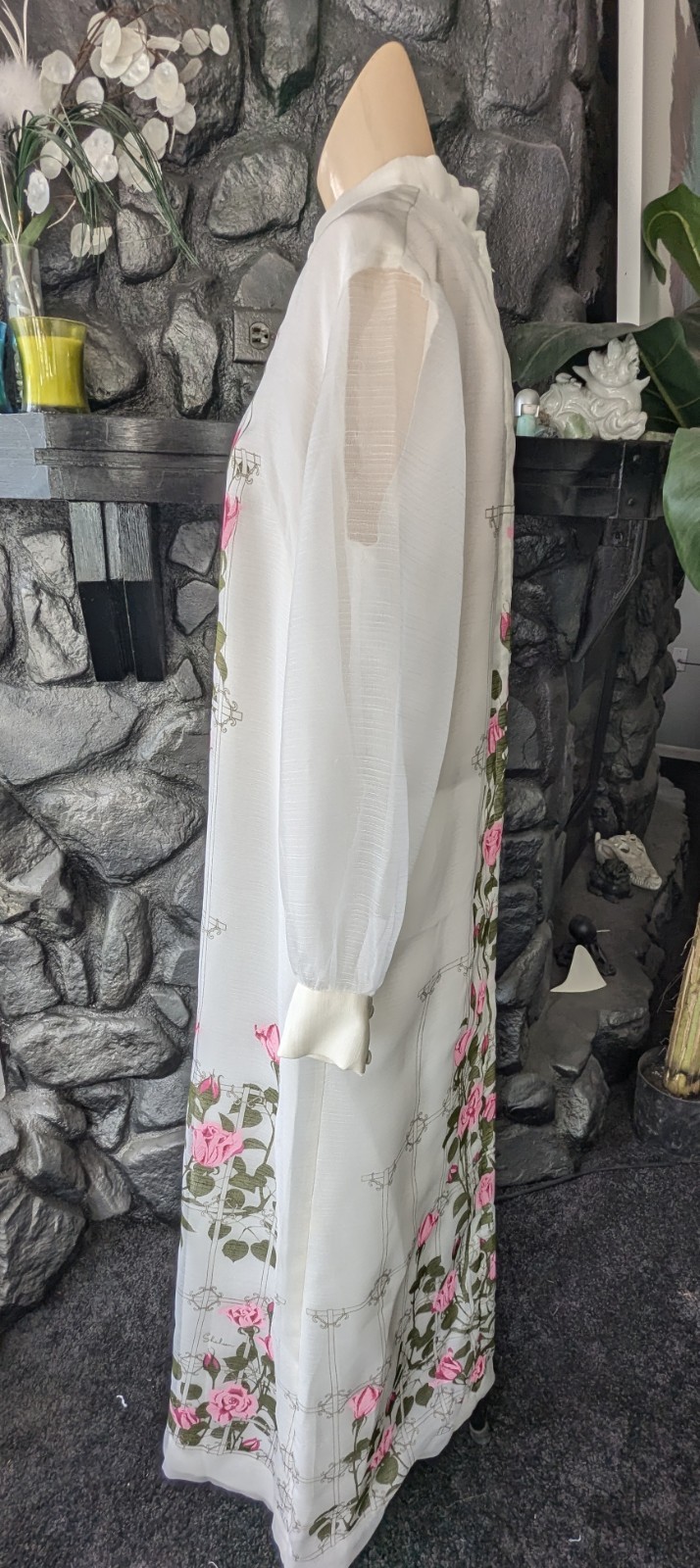 Vtg Alfred Shaheen Calif Hawaii Dress Kaftan Pink Sz 14/L Signed Sheer Sleeves