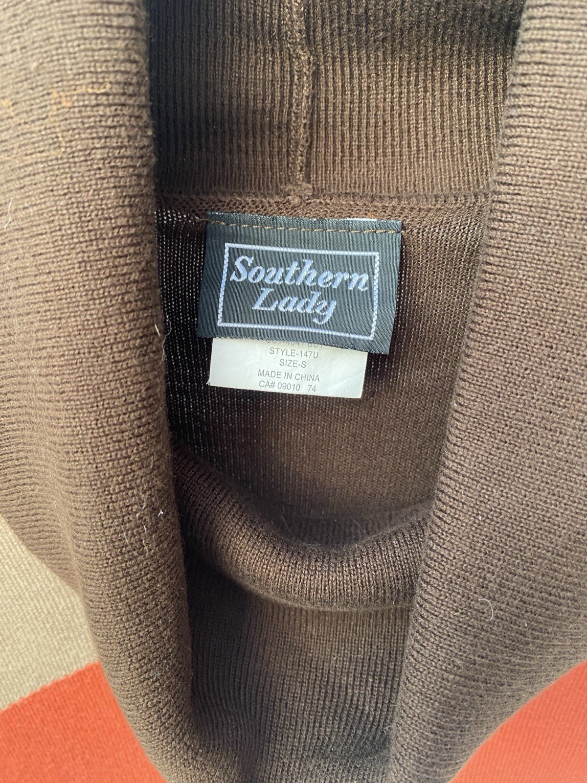 Vintage Color block Turtleneck Knit With Brown And Salmon Orange Pattern