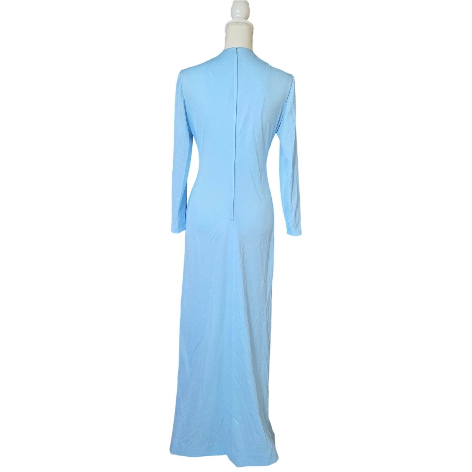VTG 70s Felix Arbeo B Altman Blue Twist Maxi Dress Disco Goddess Gown Plunge
