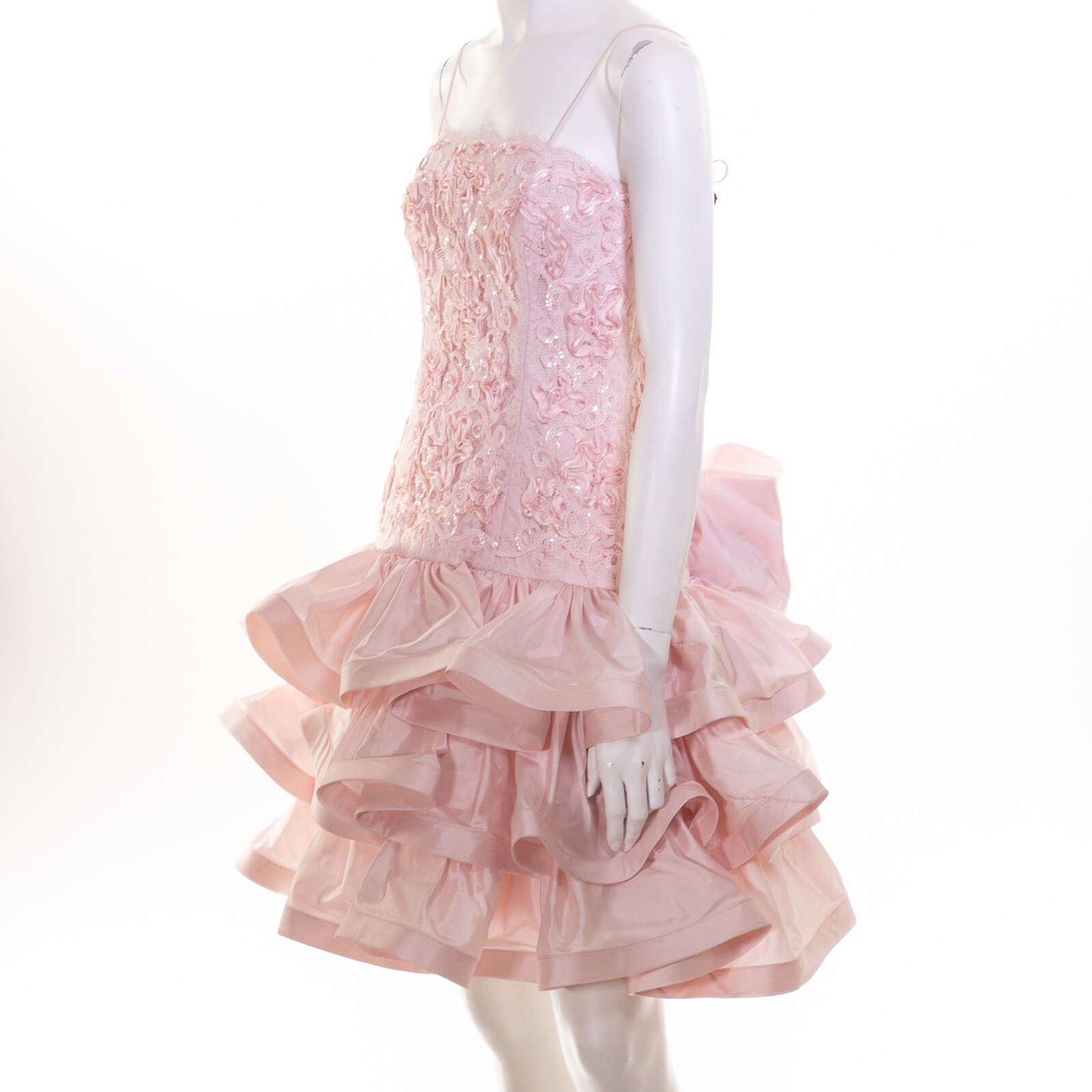 Vintage JULIE DUROUCHE Barbiecore Sequin Ruffled Prom Dress 80s 90s Y2K 0 2 XS