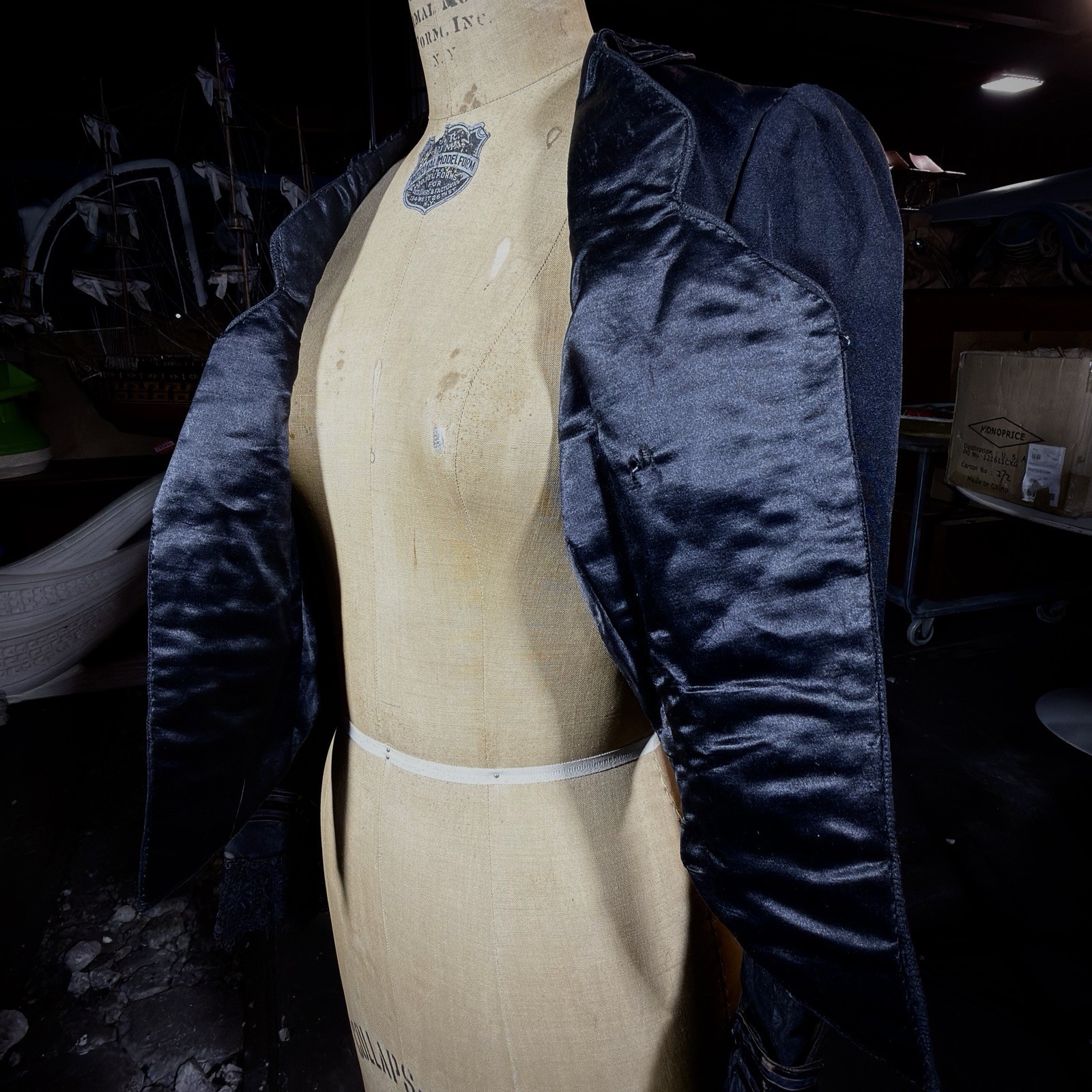 Antique Satin Victorian Mourning Bodice | 1880s Structured Tailored Jacket Goth