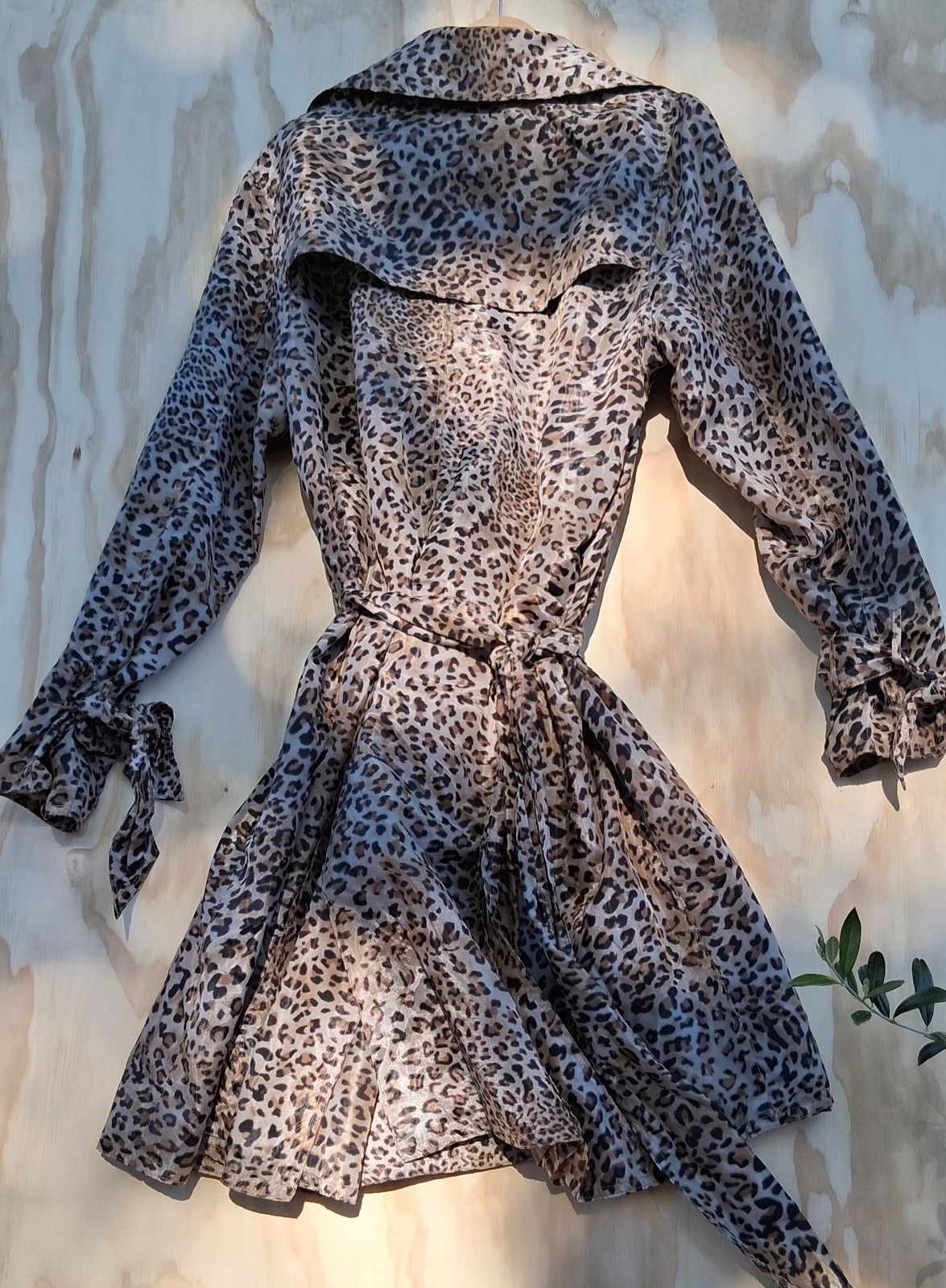Vintage French Coat Paris Leopard Print Belted Trench XL Parisian Quiet Luxury