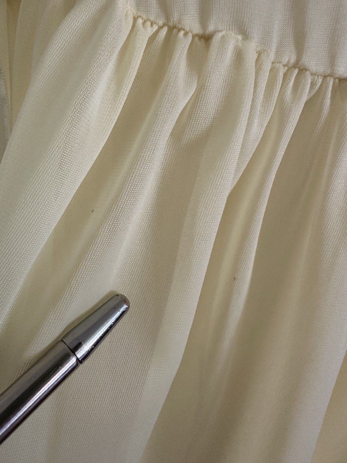 1970s Edwards Yellow Lace Nylon Gown Pleated Prairie Romantic Maxi Dress VTG