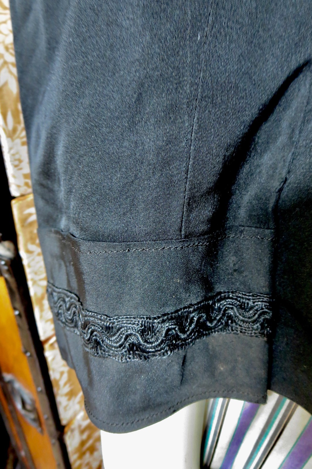 1900 Black Silk Jacket Black Silk Trim & Beaded Embellishment down front AS IS